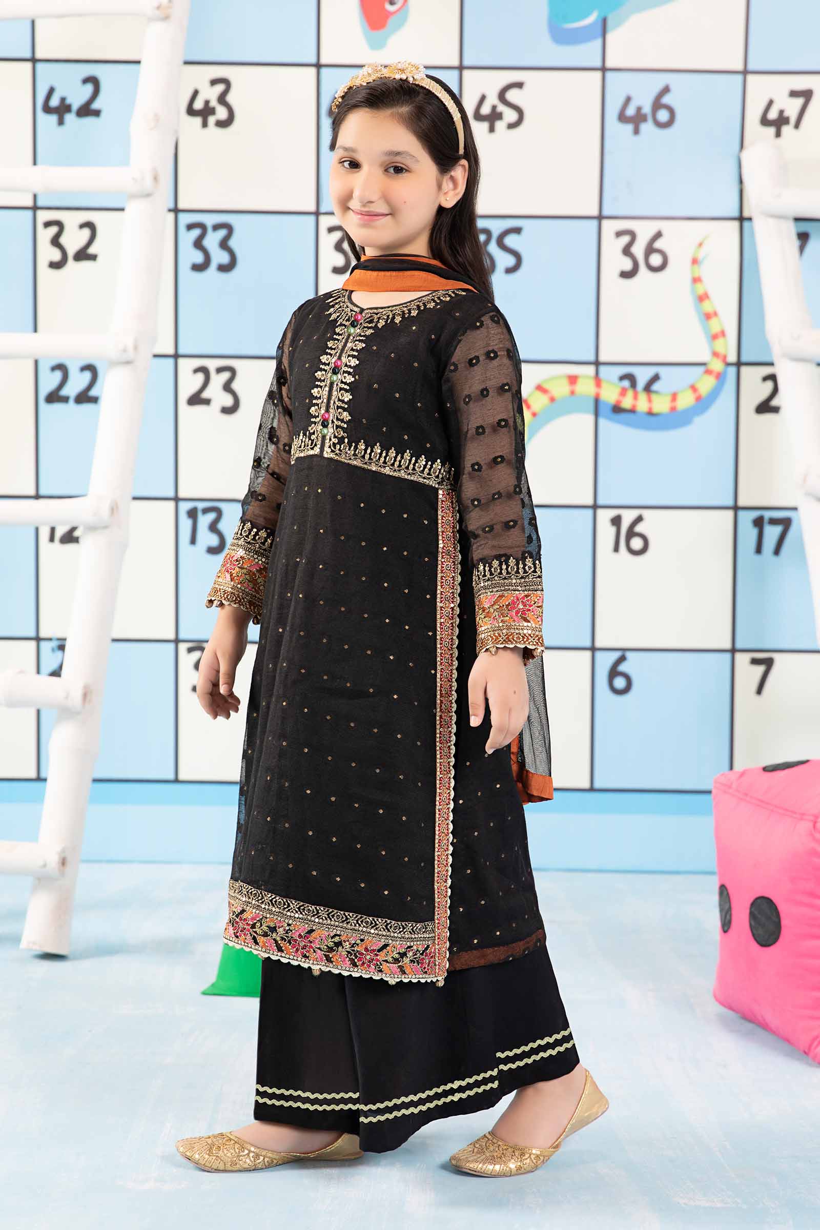 3 Piece Embroidered Cotton Zari Net Suit - Image 5