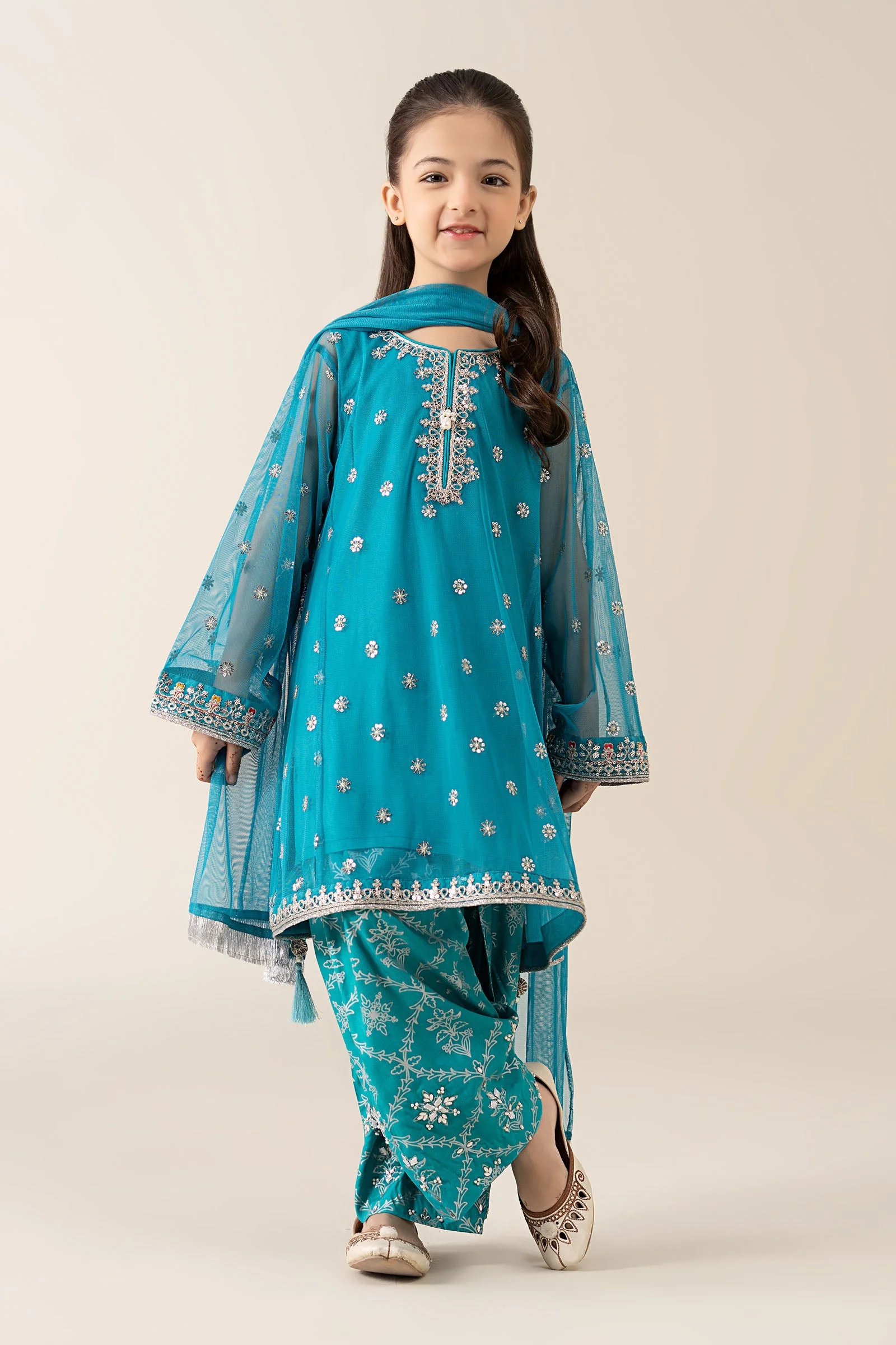 3 Piece Embroidered Poly Net Suit - Image 5