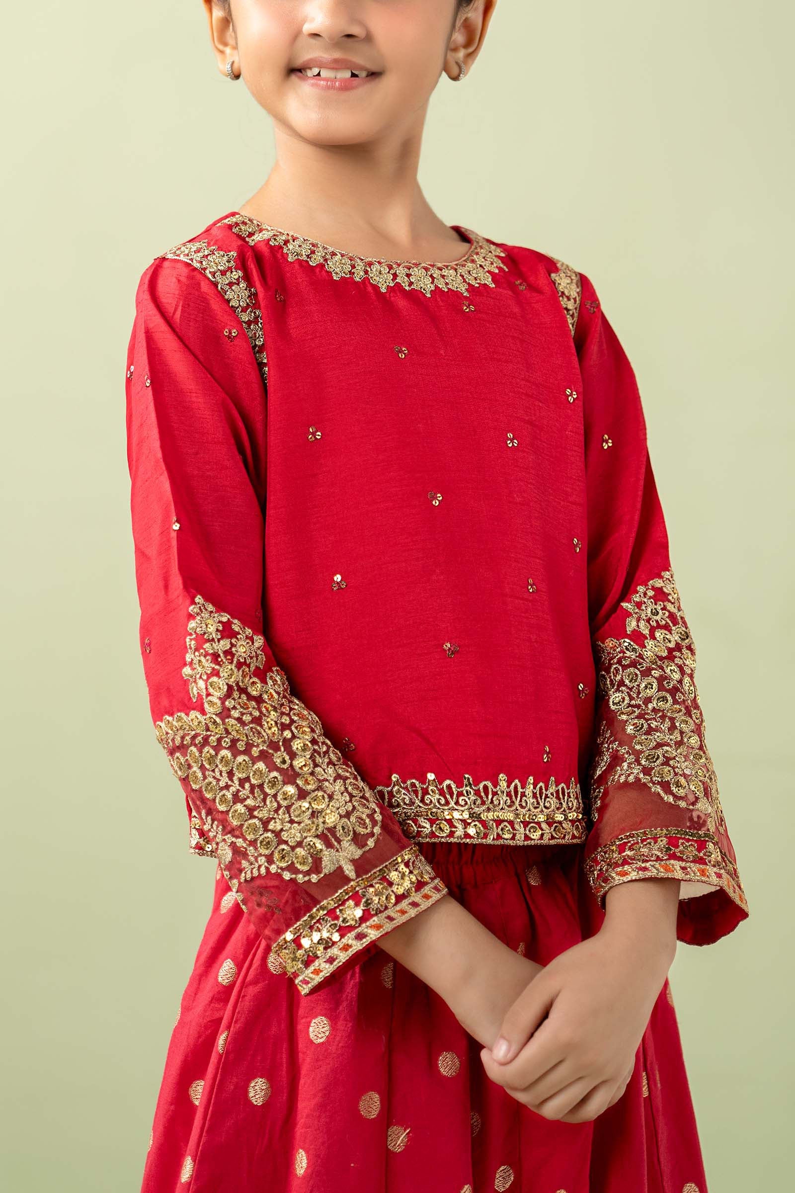 3 Piece Embroidered Raw Silk Suit - Image 3