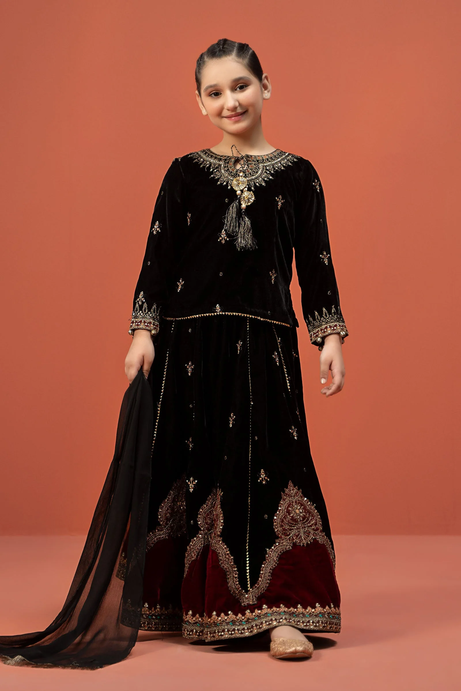 3 Piece Embroidered Velvet Suit
