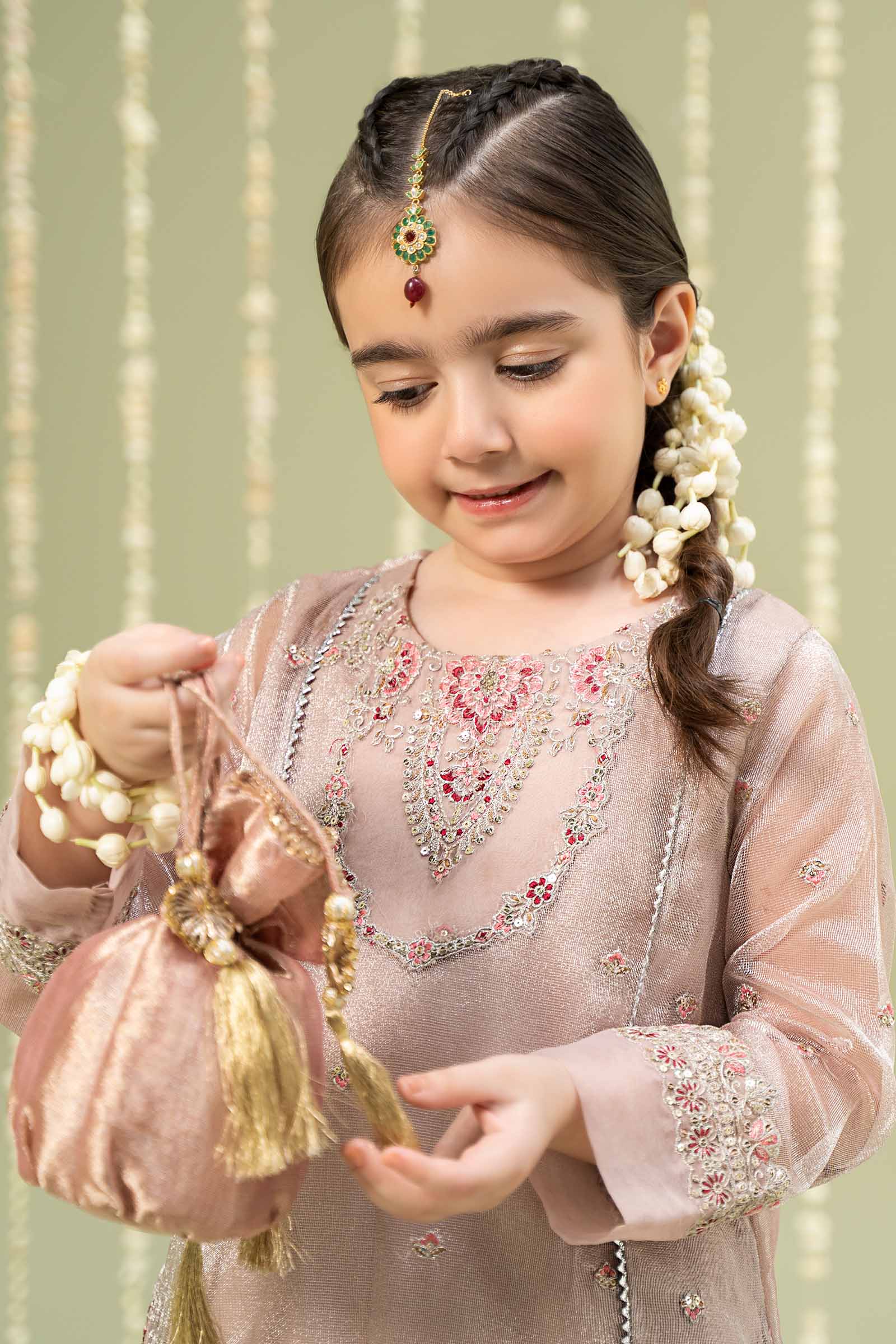 3 Piece Embroidered Zari Net Suit - Image 2
