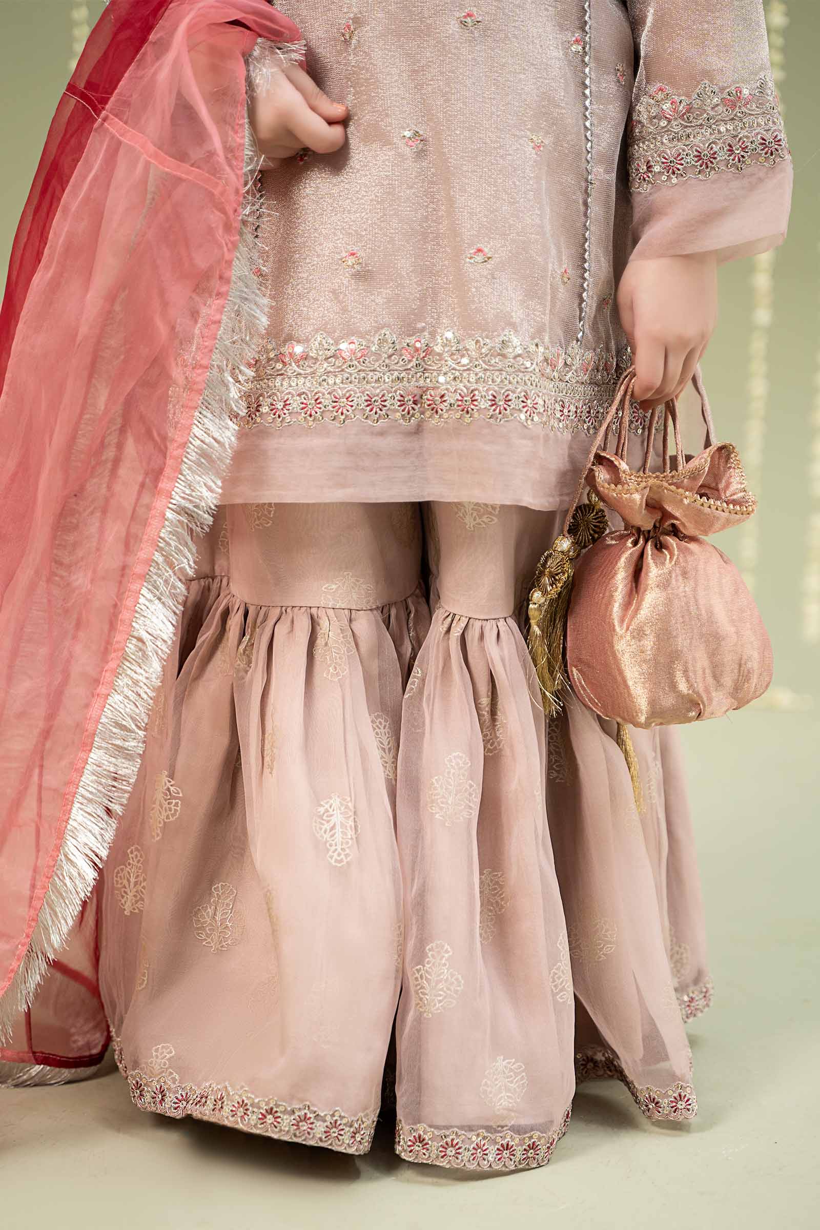 3 Piece Embroidered Zari Net Suit - Image 3