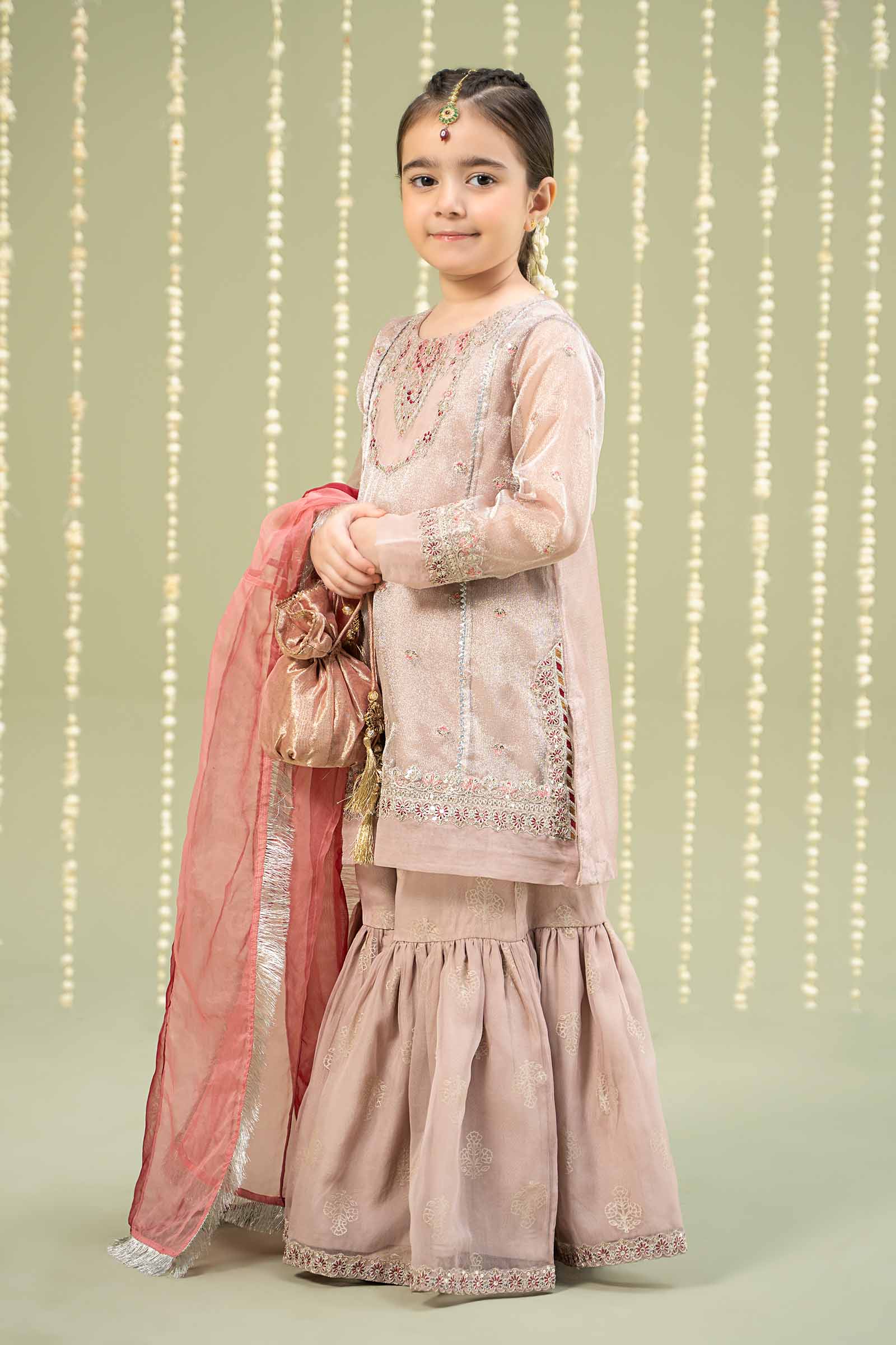 3 Piece Embroidered Zari Net Suit - Image 4