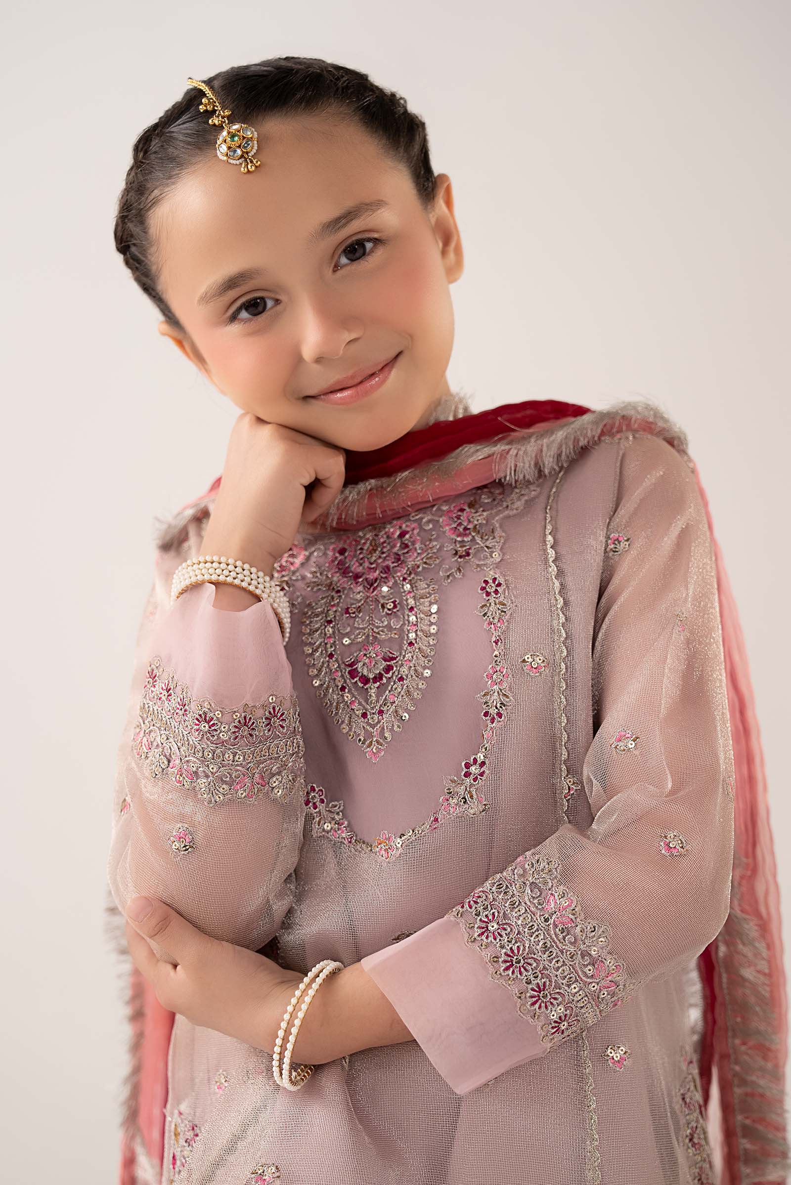 3 Piece Embroidered Zari Net Suit - Image 2