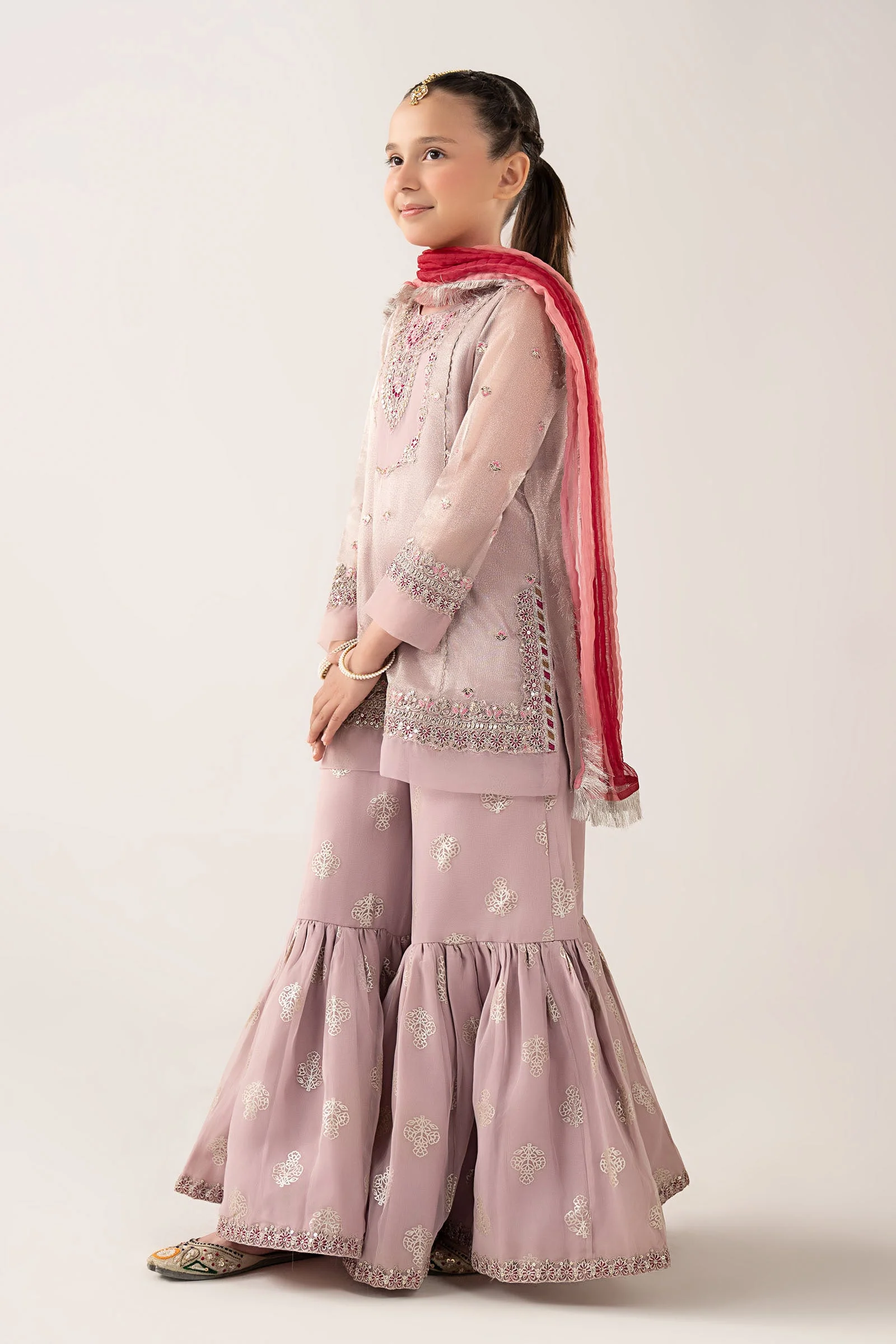 3 Piece Embroidered Zari Net Suit - Image 5