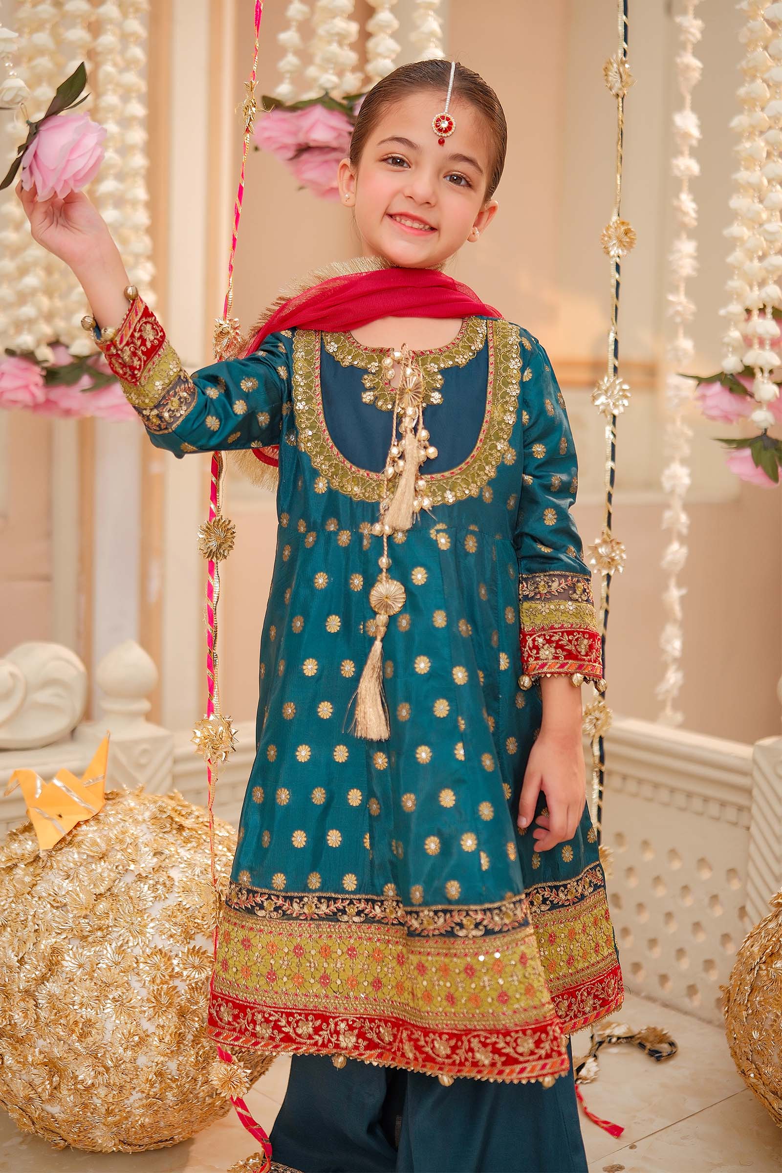 3 Piece Embroidered Jamawar Suit - Image 3