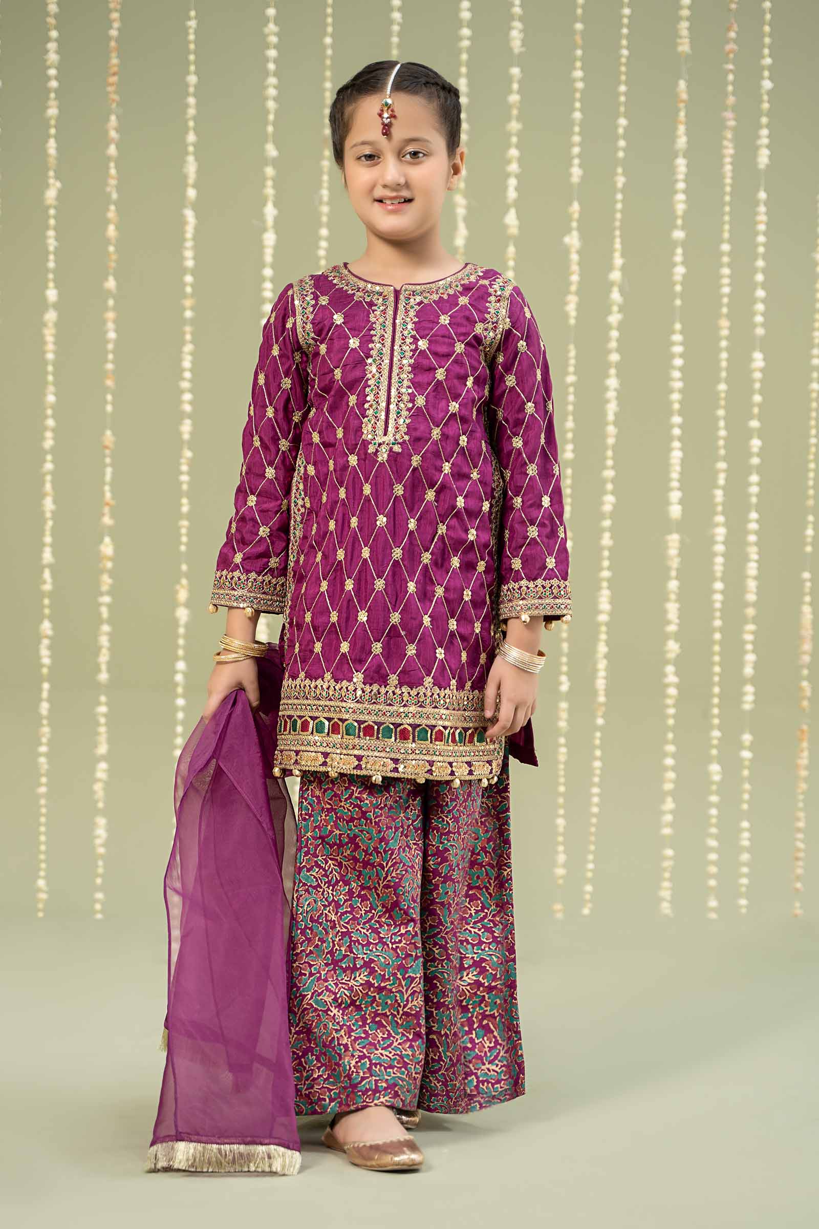 3 Piece Embroidered Raw Silk Suit