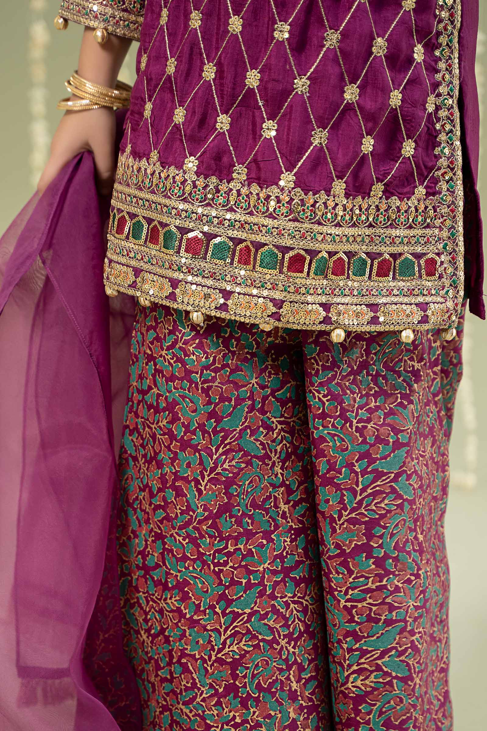 3 Piece Embroidered Raw Silk Suit - Image 3