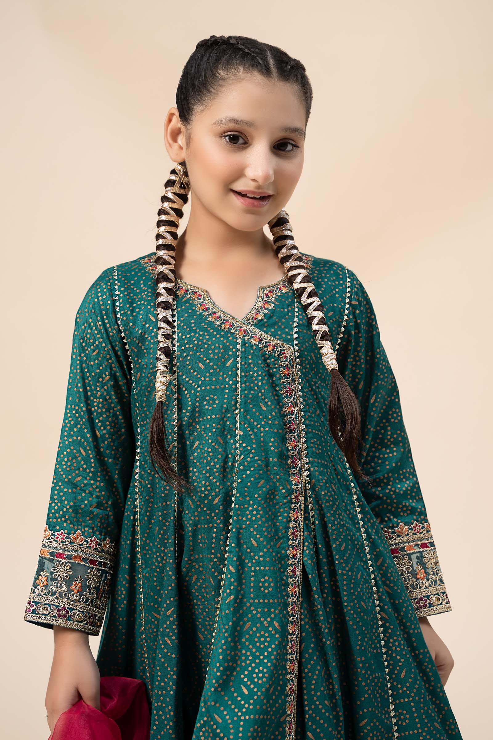 3 Piece Embroidered Raw Silk Suit - Image 2