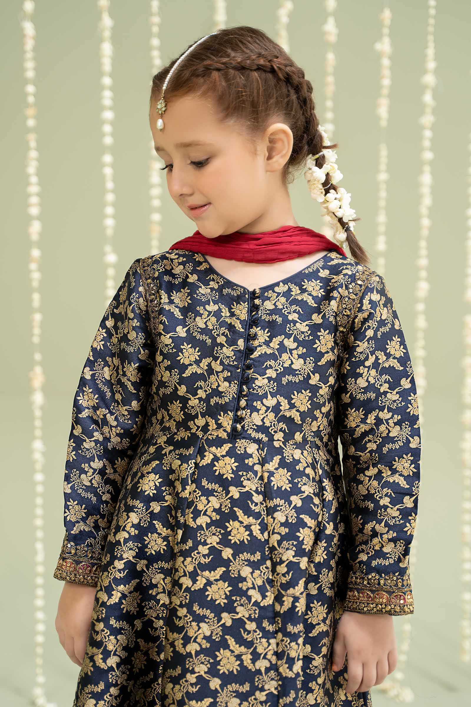 3 Piece Embroidered Jamawar Suit - Image 2