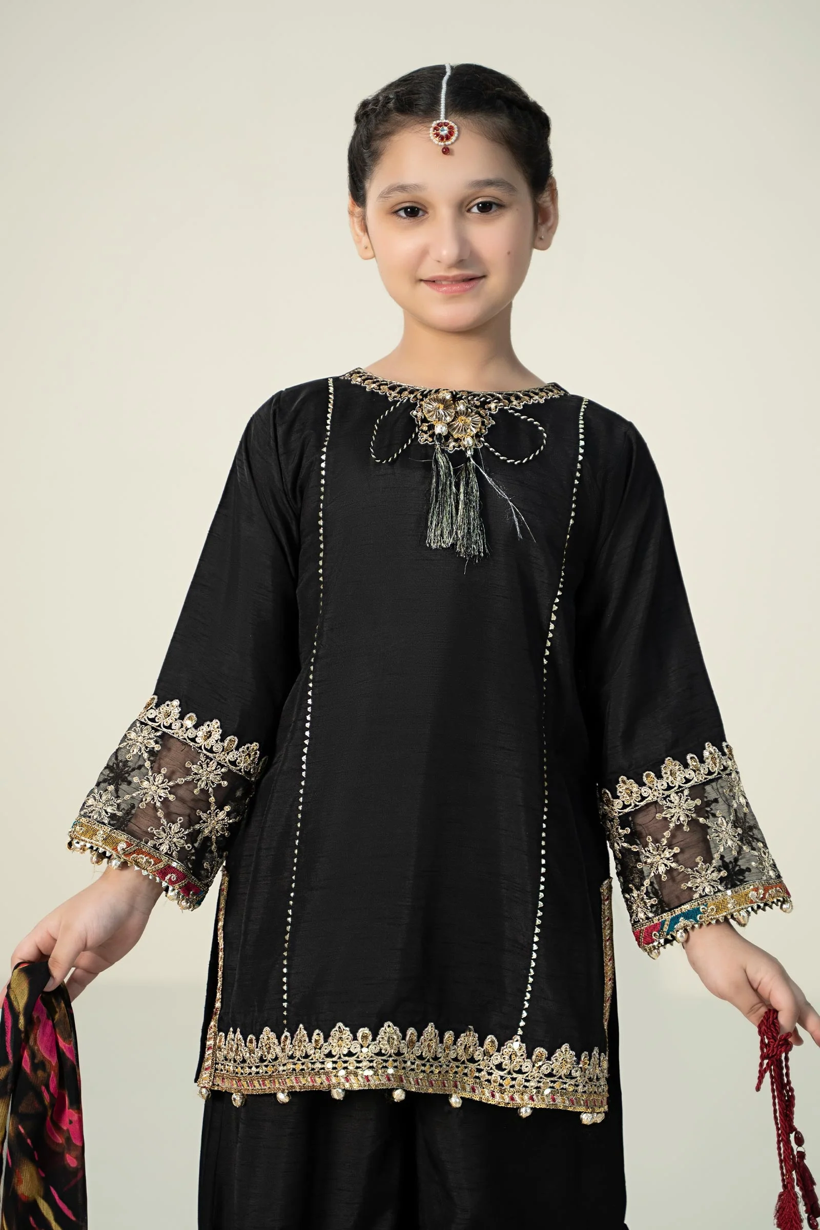 3 Piece Embroidered Raw Silk Suit - Image 2