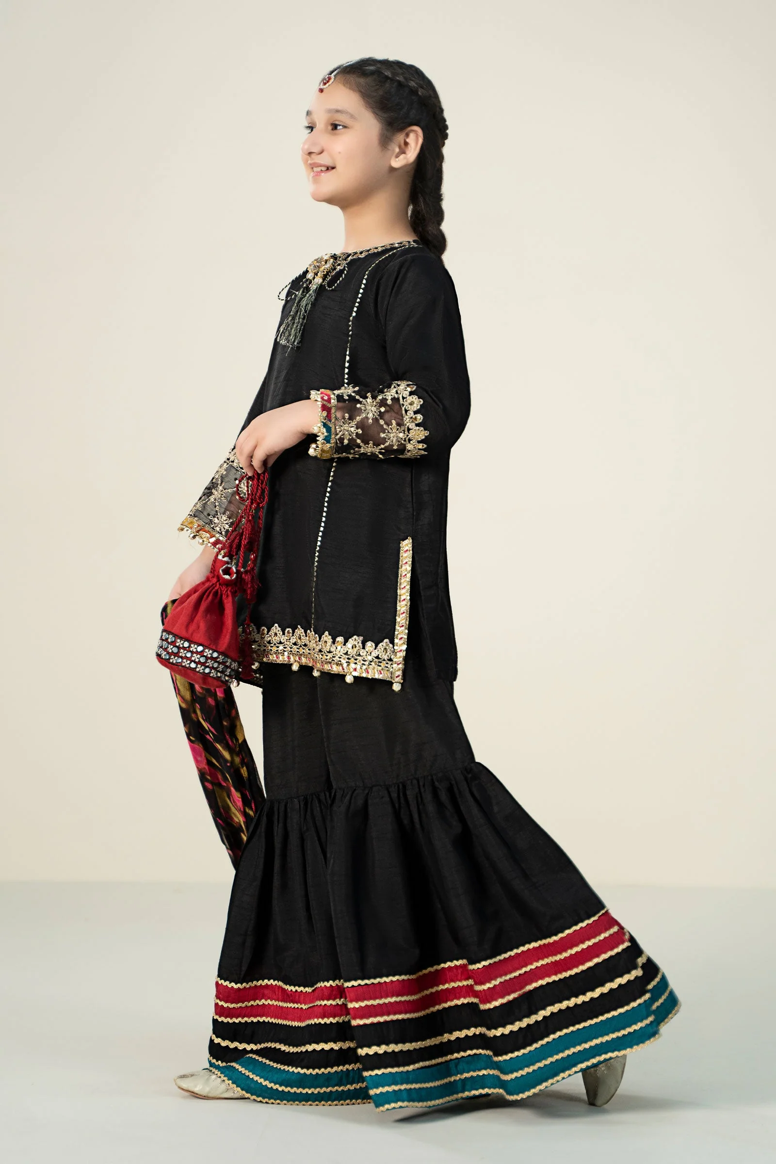 3 Piece Embroidered Raw Silk Suit - Image 3