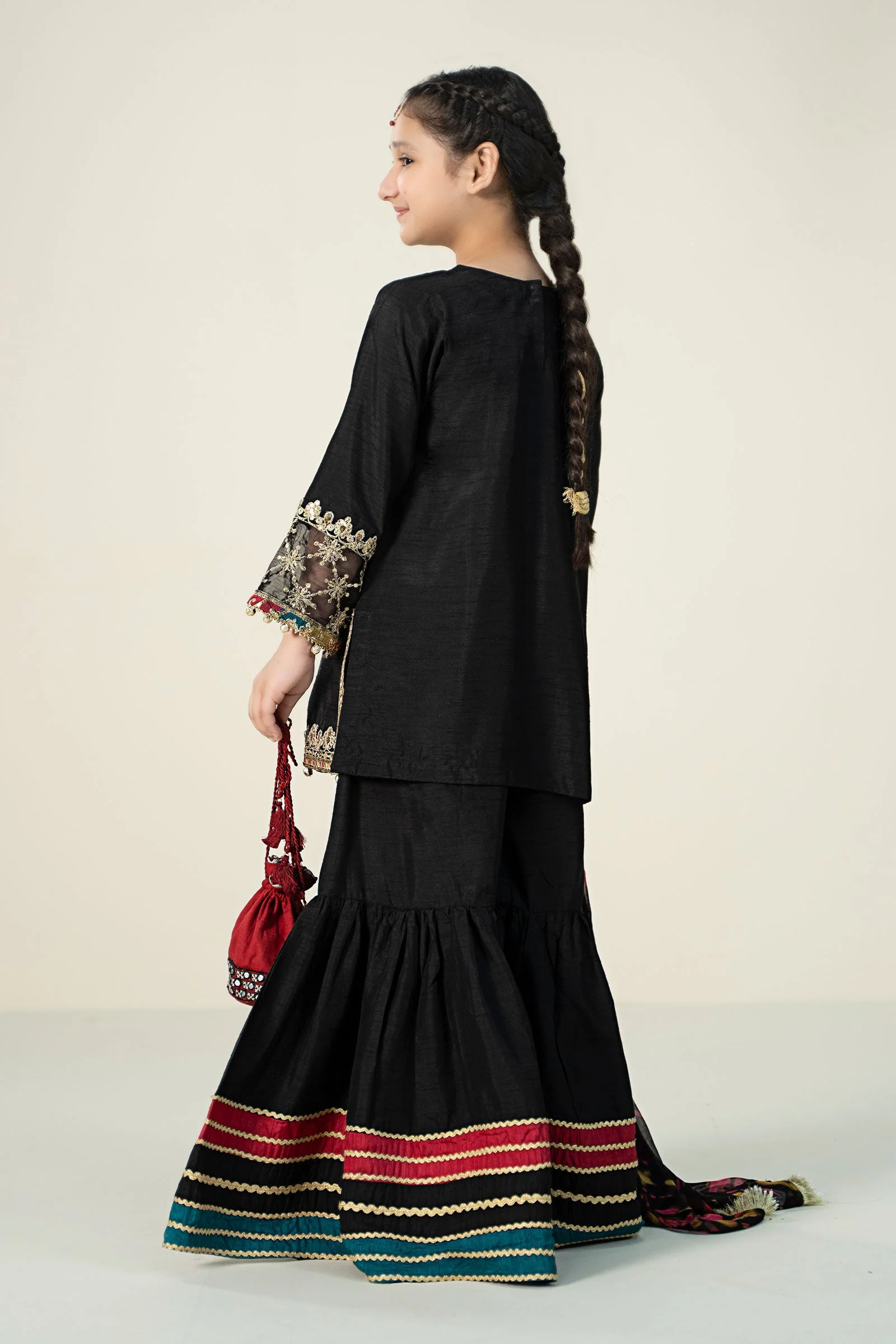 3 Piece Embroidered Raw Silk Suit - Image 4