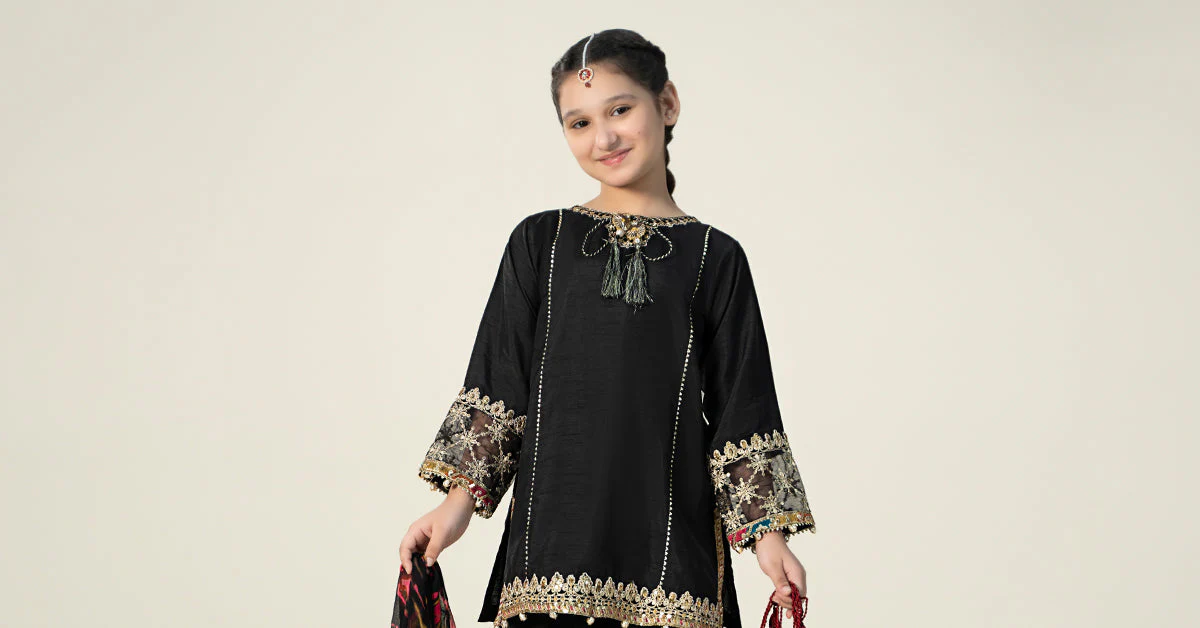 3 Piece Embroidered Raw Silk Suit - Image 5