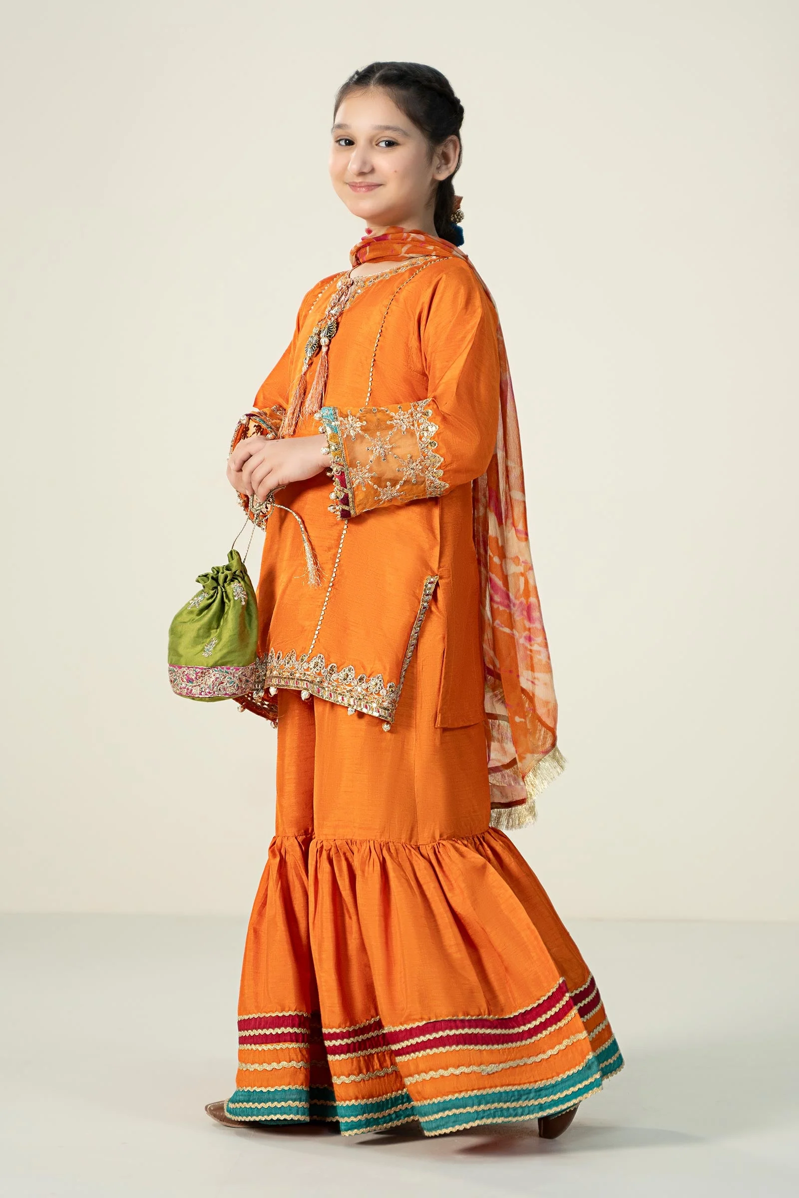 3 Piece Embroidered Raw Silk Suit - Image 10