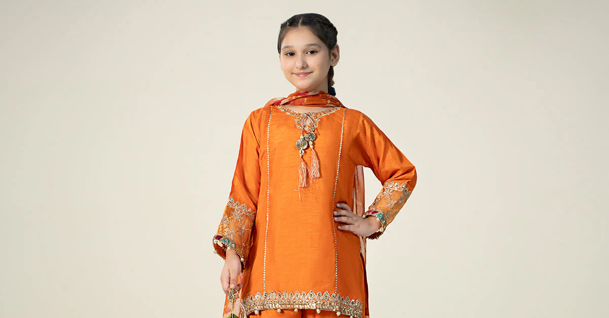 3 Piece Embroidered Raw Silk Suit - Image 12