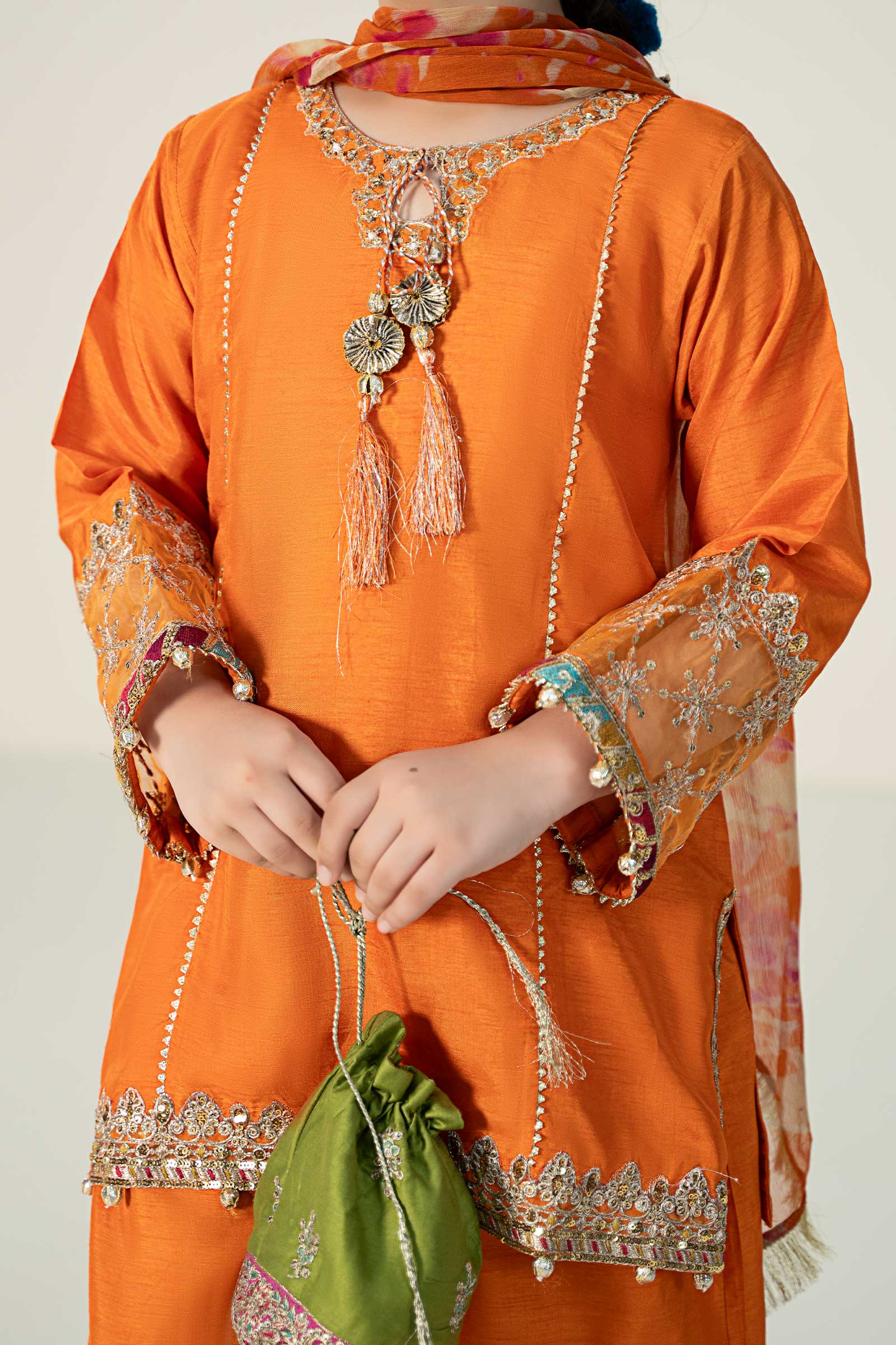 3 Piece Embroidered Raw Silk Suit - Image 8