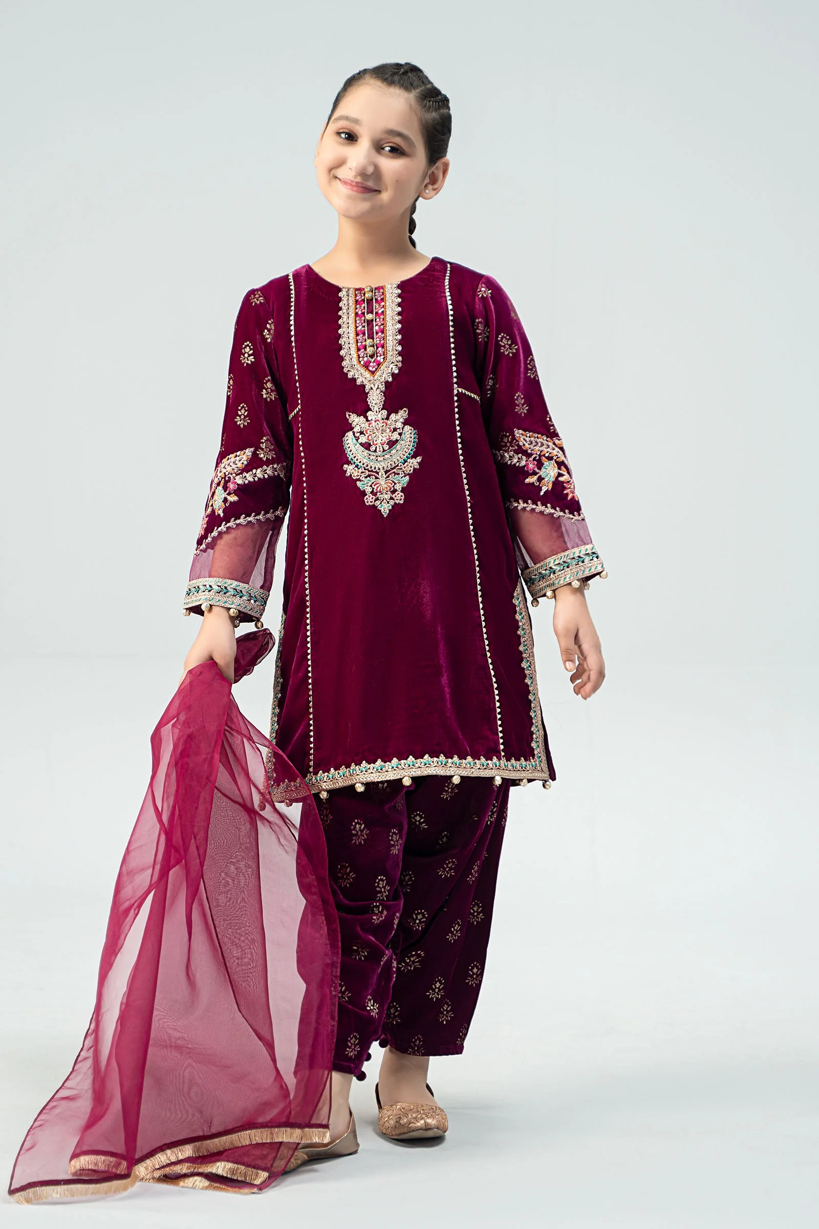 3 Piece Embroidered Velvet Suit
