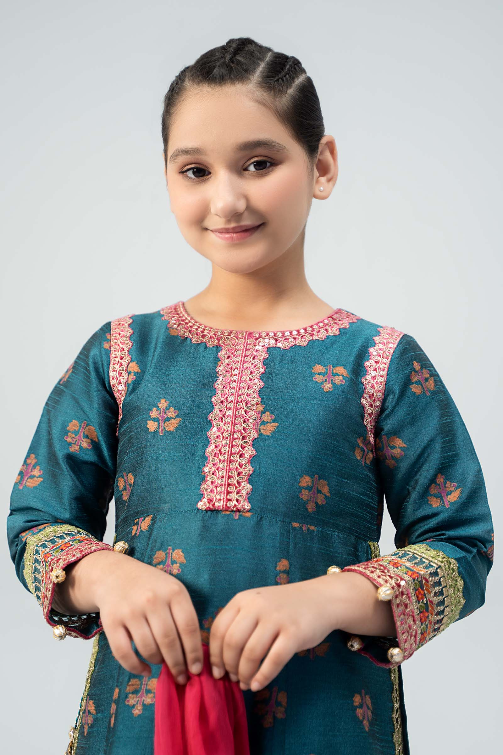 3 Piece Embroidered Raw Silk Suit - Image 3