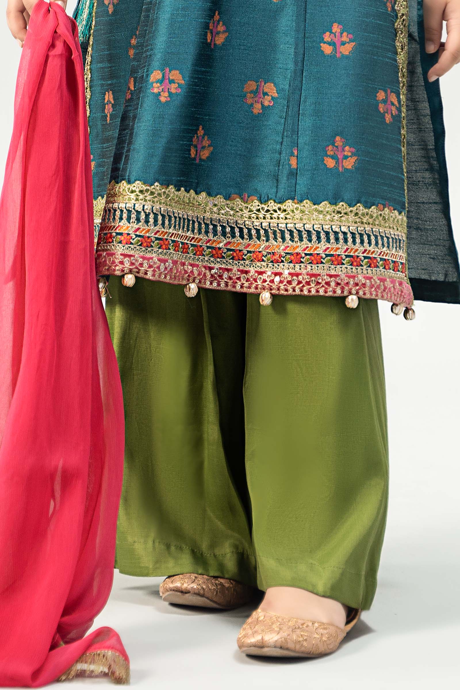 3 Piece Embroidered Raw Silk Suit - Image 4