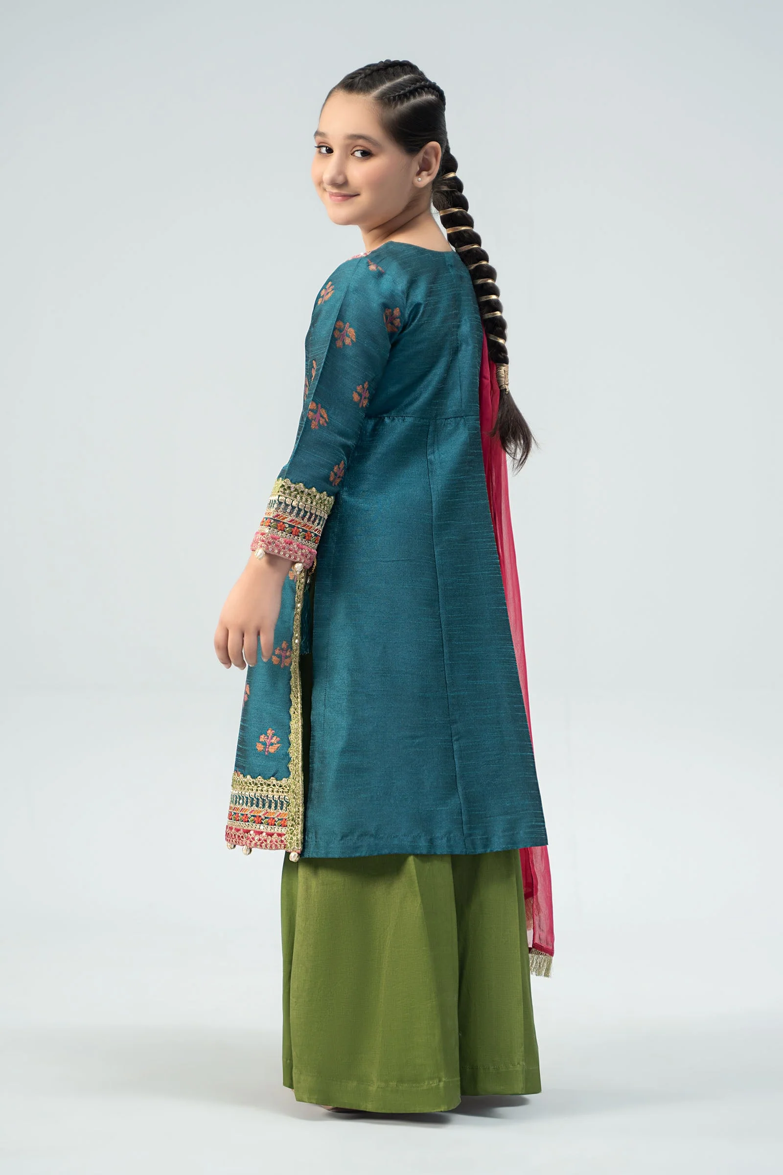 3 Piece Embroidered Raw Silk Suit - Image 6