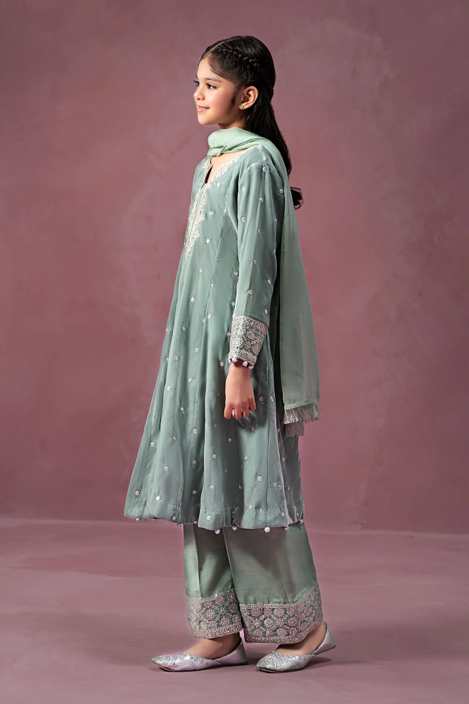 3 Piece Embroidered Velvet Suit - Image 5