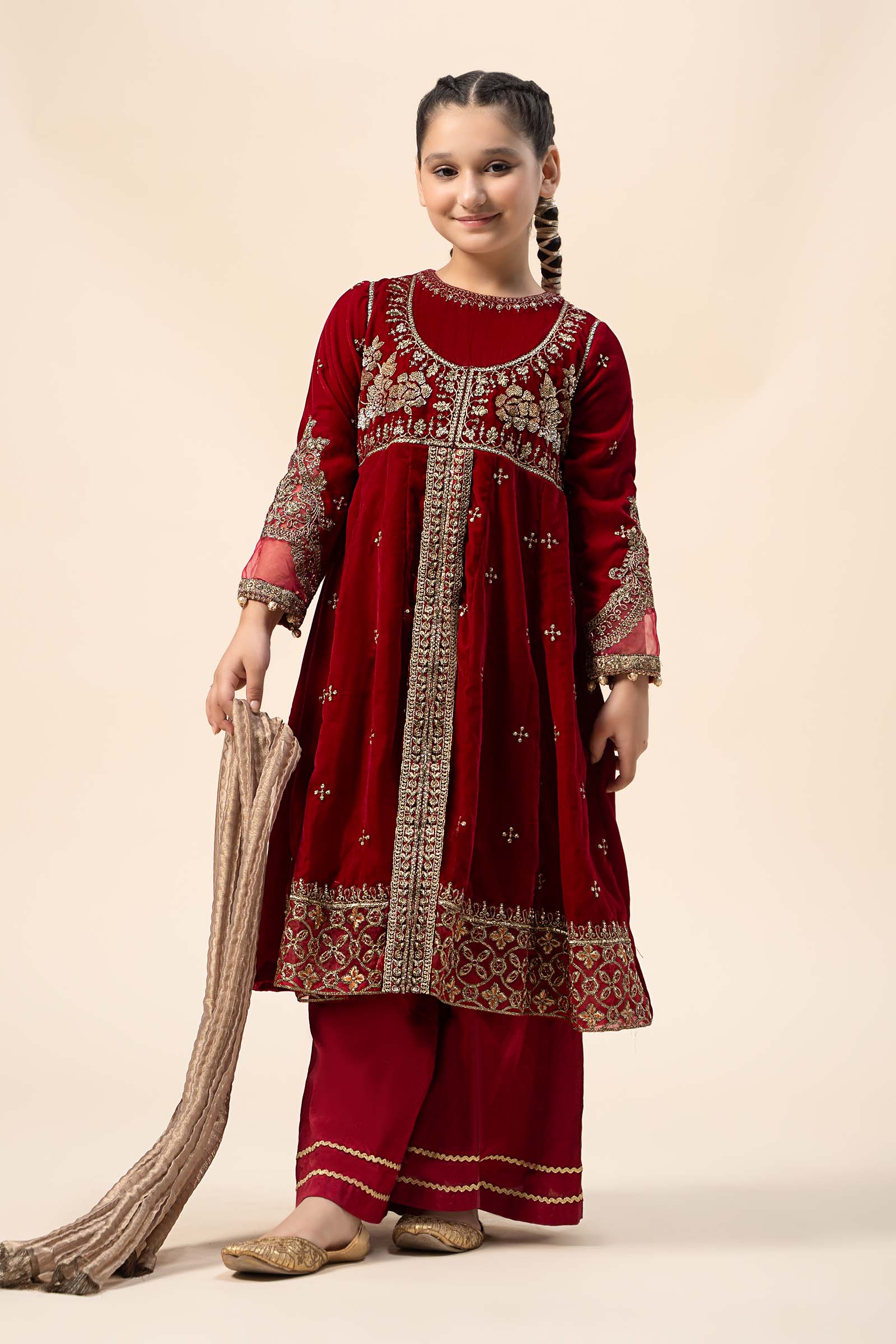 3 Piece Embroidered Velvet Suit