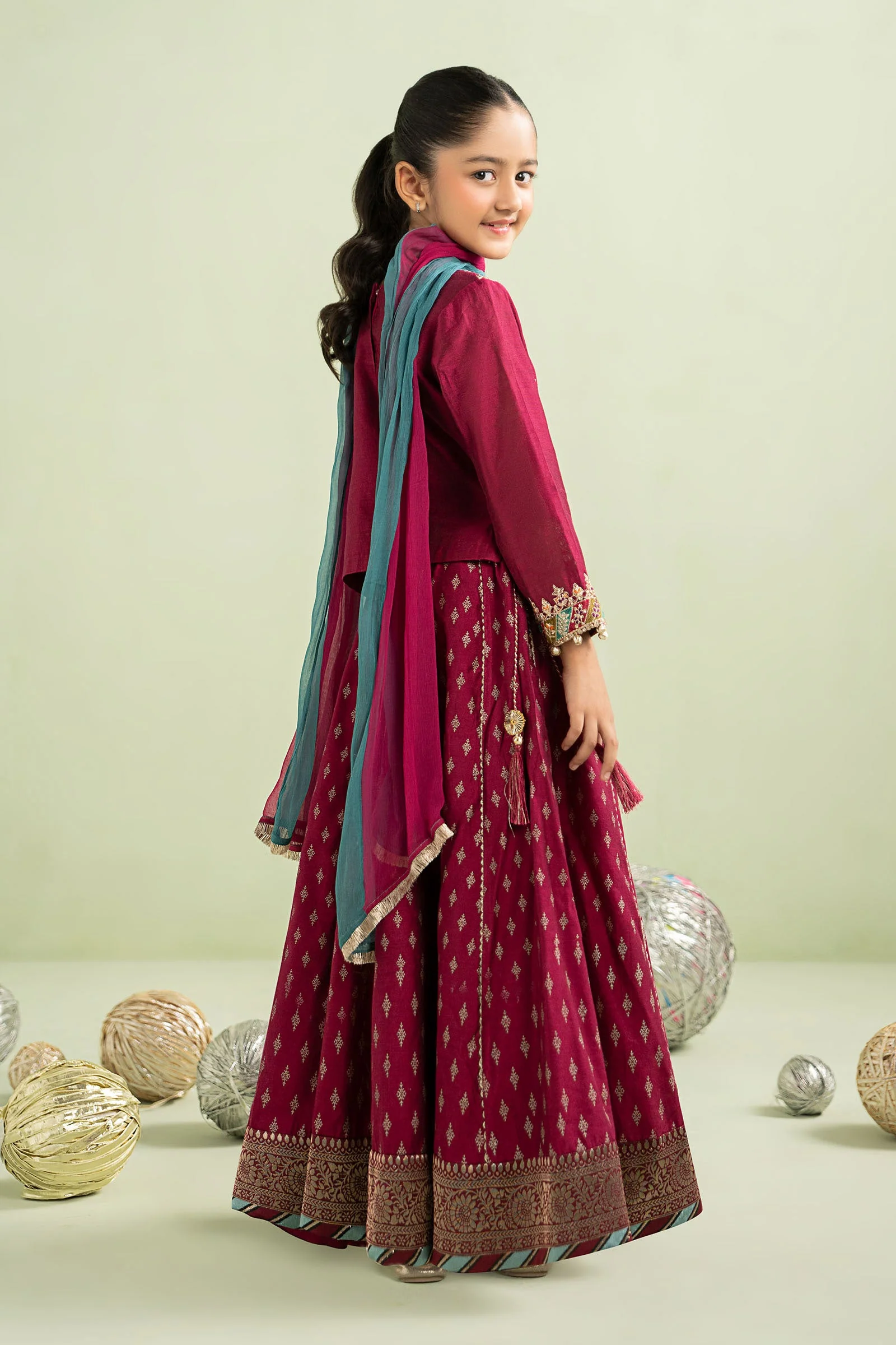 3 Piece Embroidered Silk Net Suit - Image 4