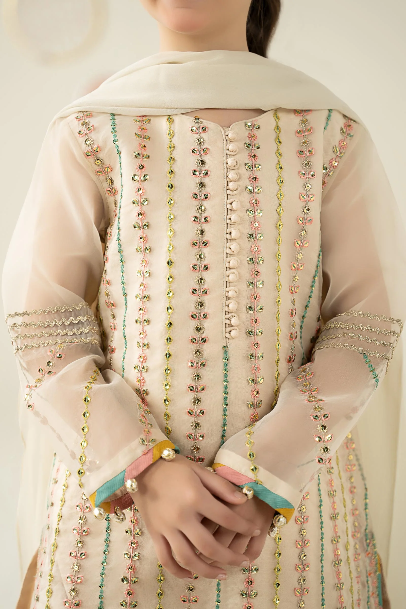 3 Piece Embroidered Organza Suit - Image 5