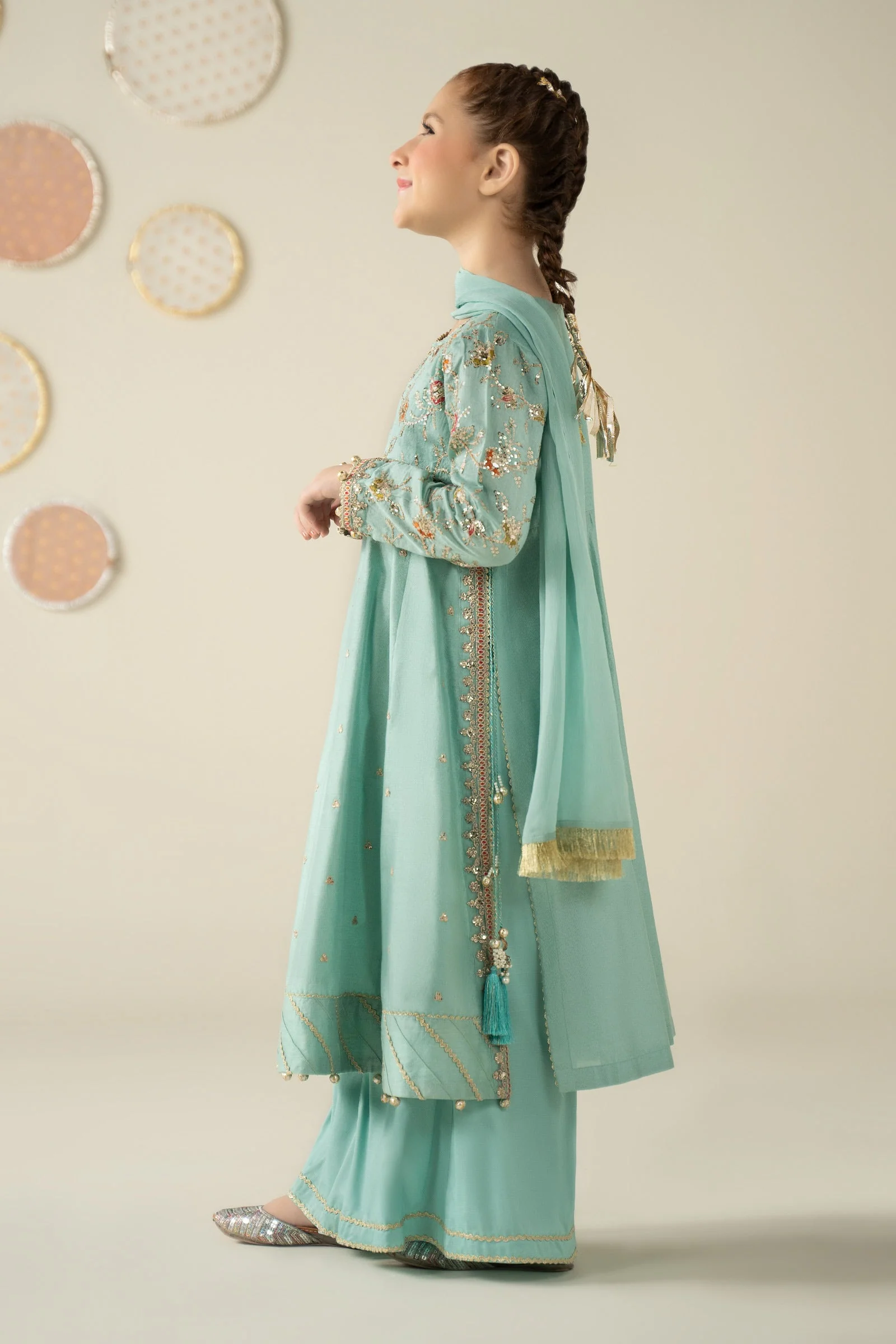 3 Piece Embroidered Cotton Silk Suit - Image 6