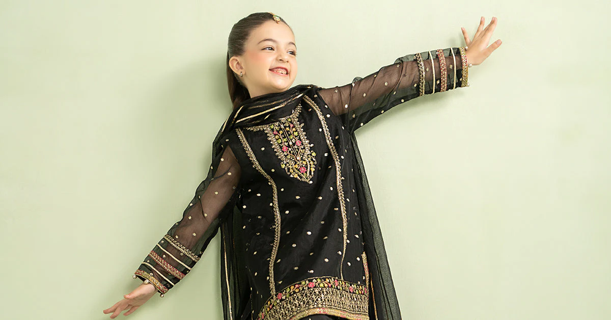 3 Piece Embroidered Lurex Organza Suit - Image 9
