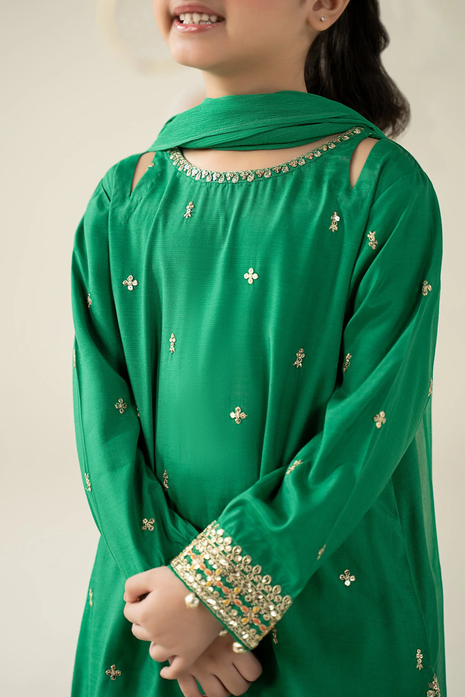 3 Piece Embroidered Raw Silk Suit - Image 3