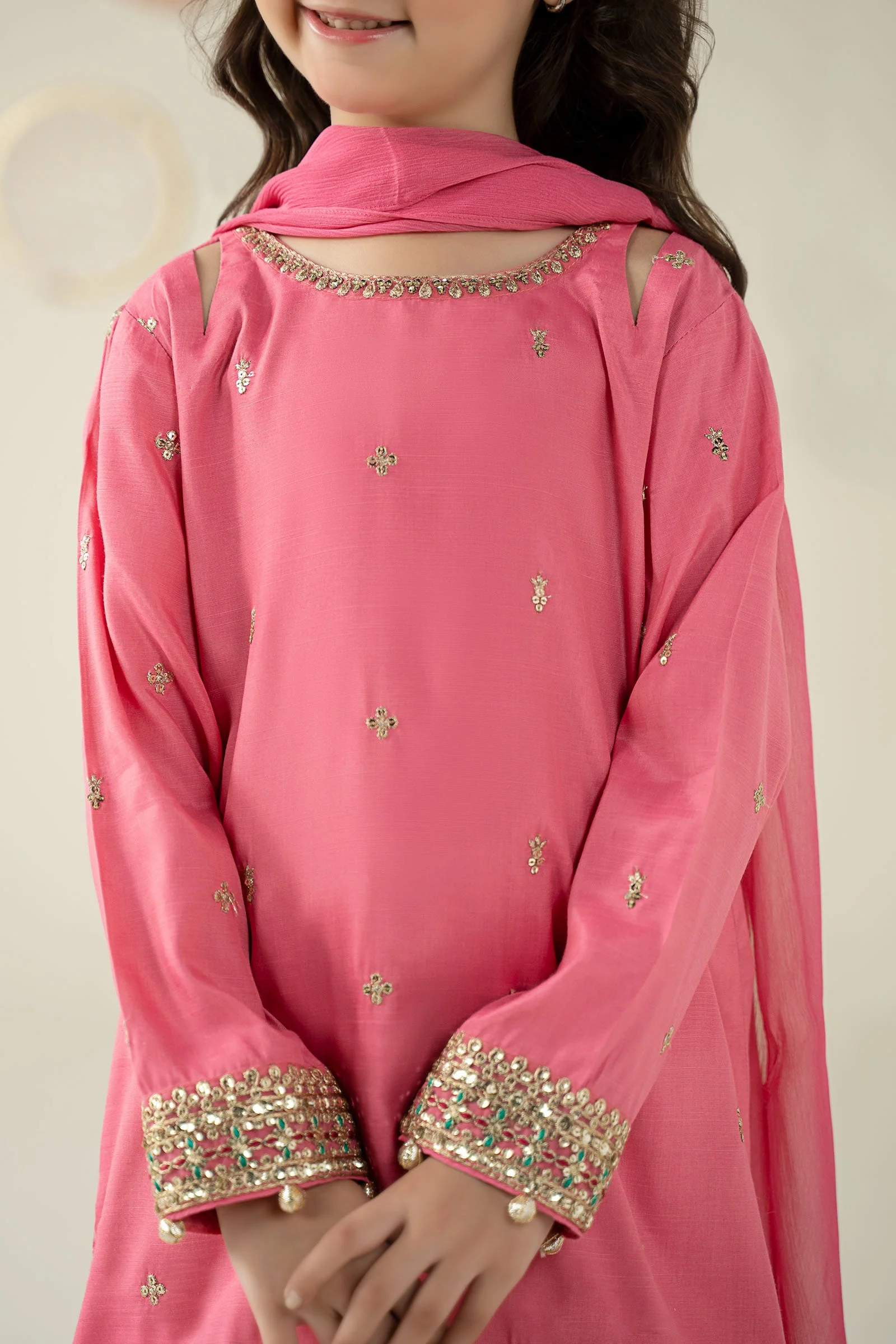 3 Piece Embroidered Raw Silk Suit - Image 5