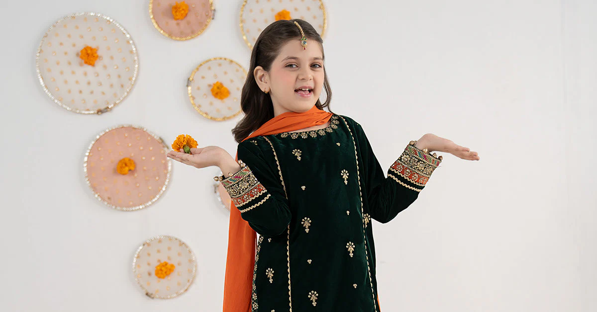 3 Piece Embroidered Velvet Suit - Image 9