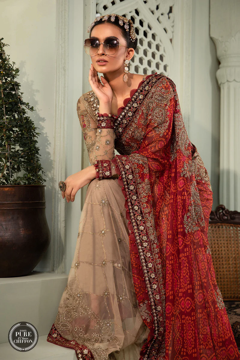 Unstitched Chiffon - MPC-22-202-Coffee and Maroon - Image 2