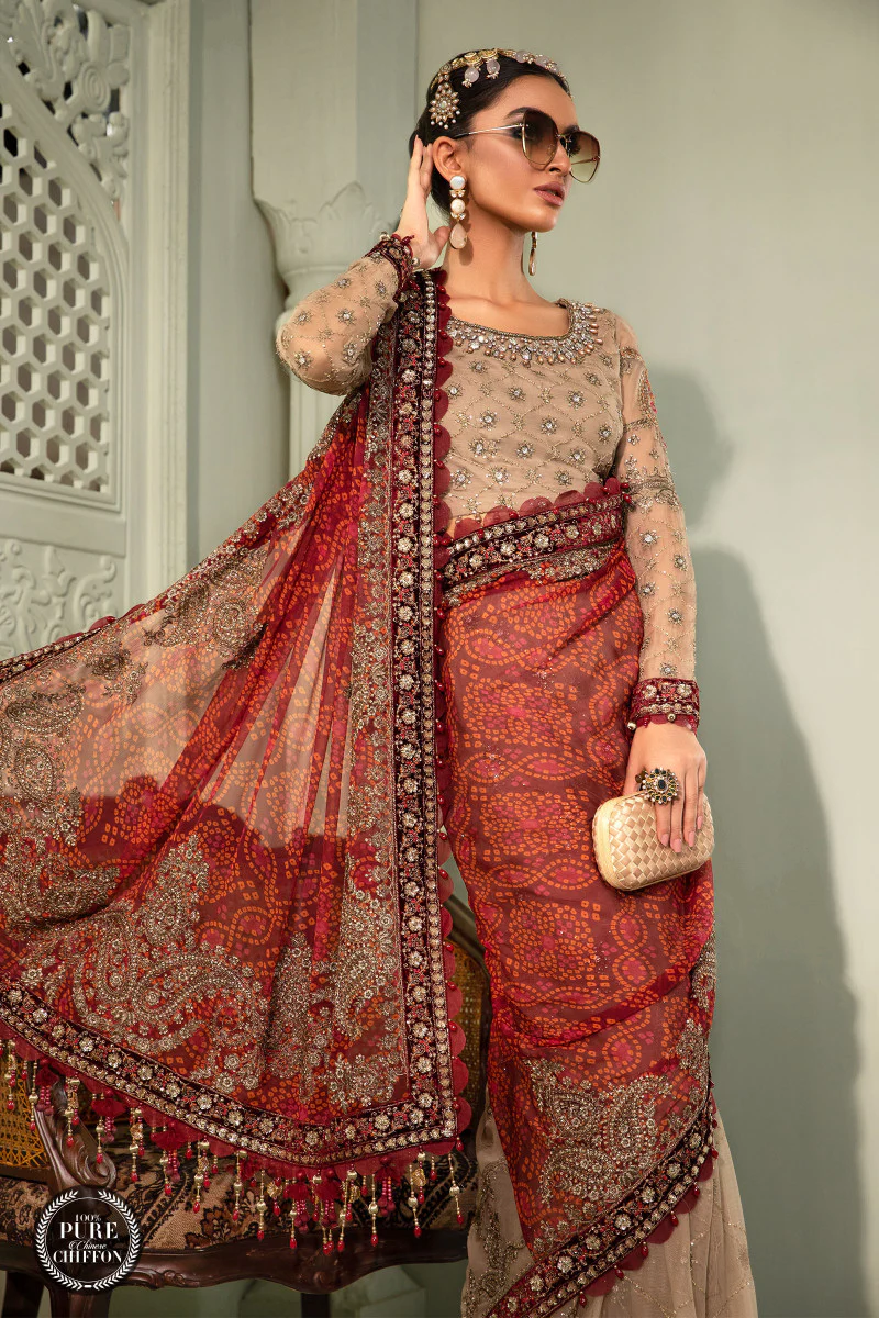 Unstitched Chiffon - MPC-22-202-Coffee and Maroon - Image 3