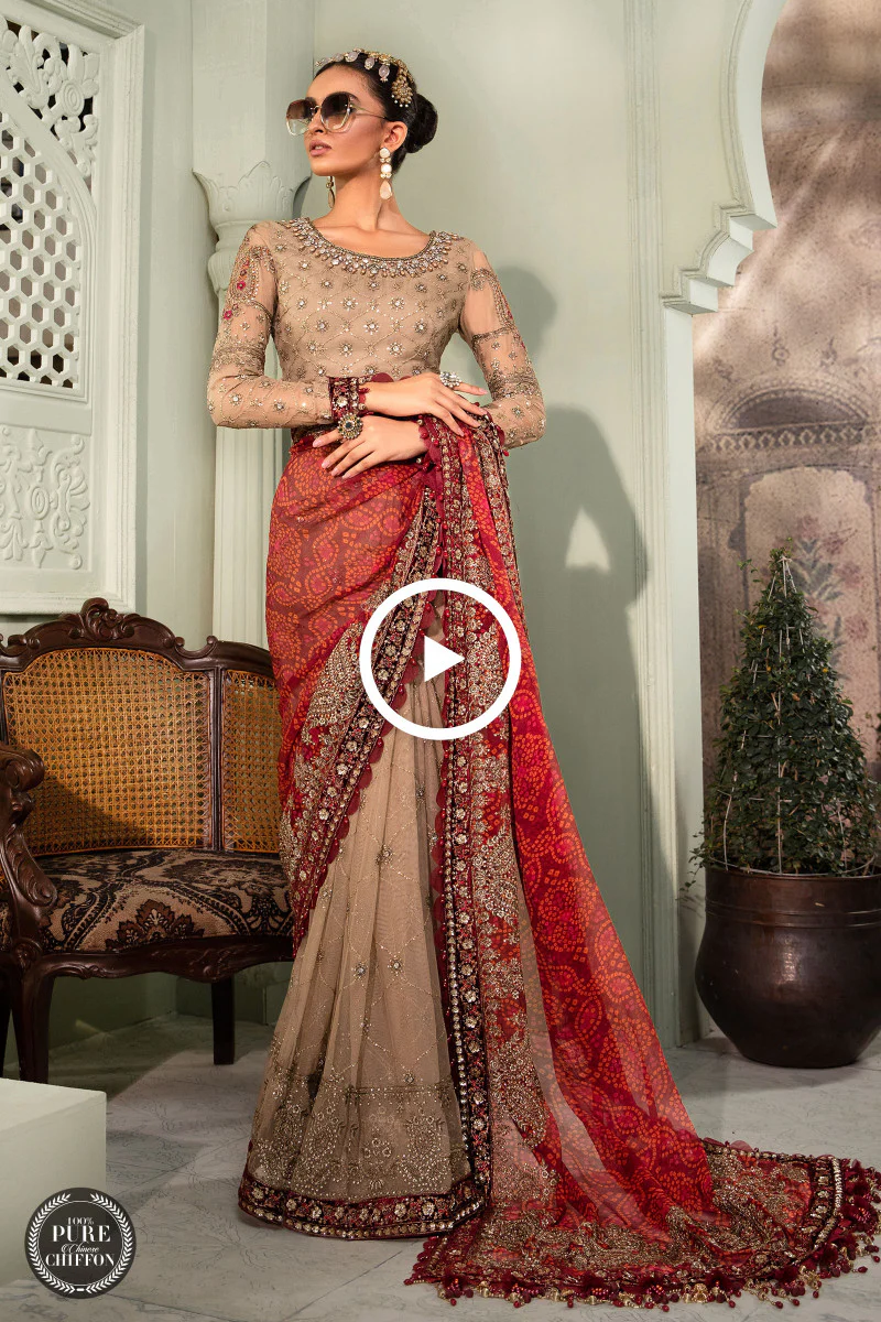 Unstitched Chiffon - MPC-22-202-Coffee and Maroon - Image 4