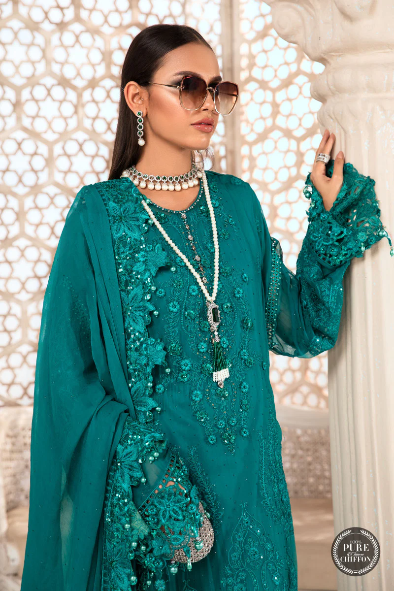 Unstitched Chiffon - MPC-22-203-Deep and Sea Green - Image 2