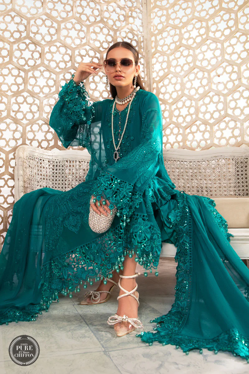 Unstitched Chiffon - MPC-22-203-Deep and Sea Green - Image 3