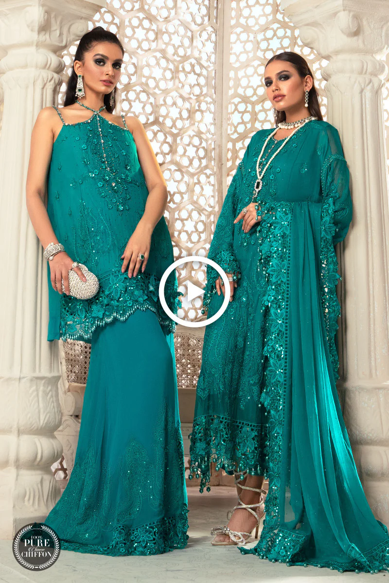 Unstitched Chiffon - MPC-22-203-Deep and Sea Green - Image 4