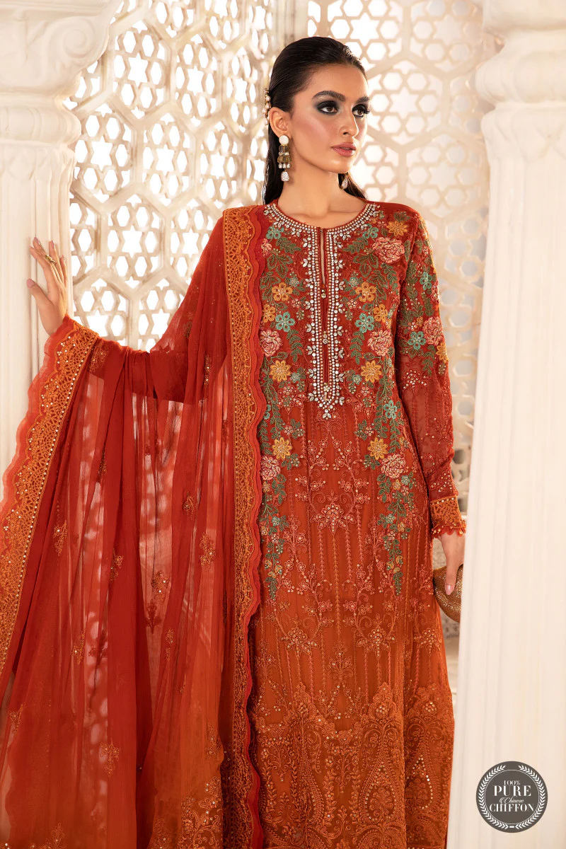 Unstitched Chiffon - MPC-22-205-Burnt Orange and Rust - Image 2