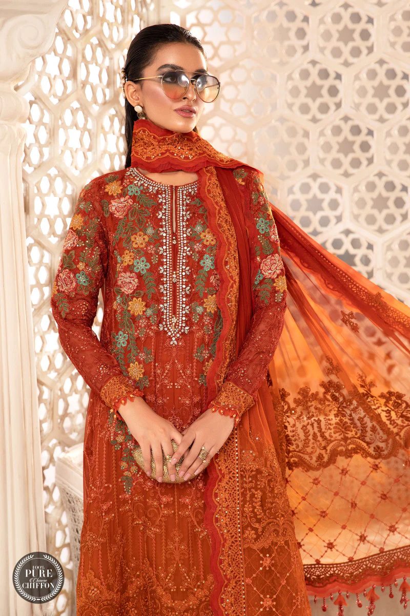 Unstitched Chiffon - MPC-22-205-Burnt Orange and Rust - Image 3