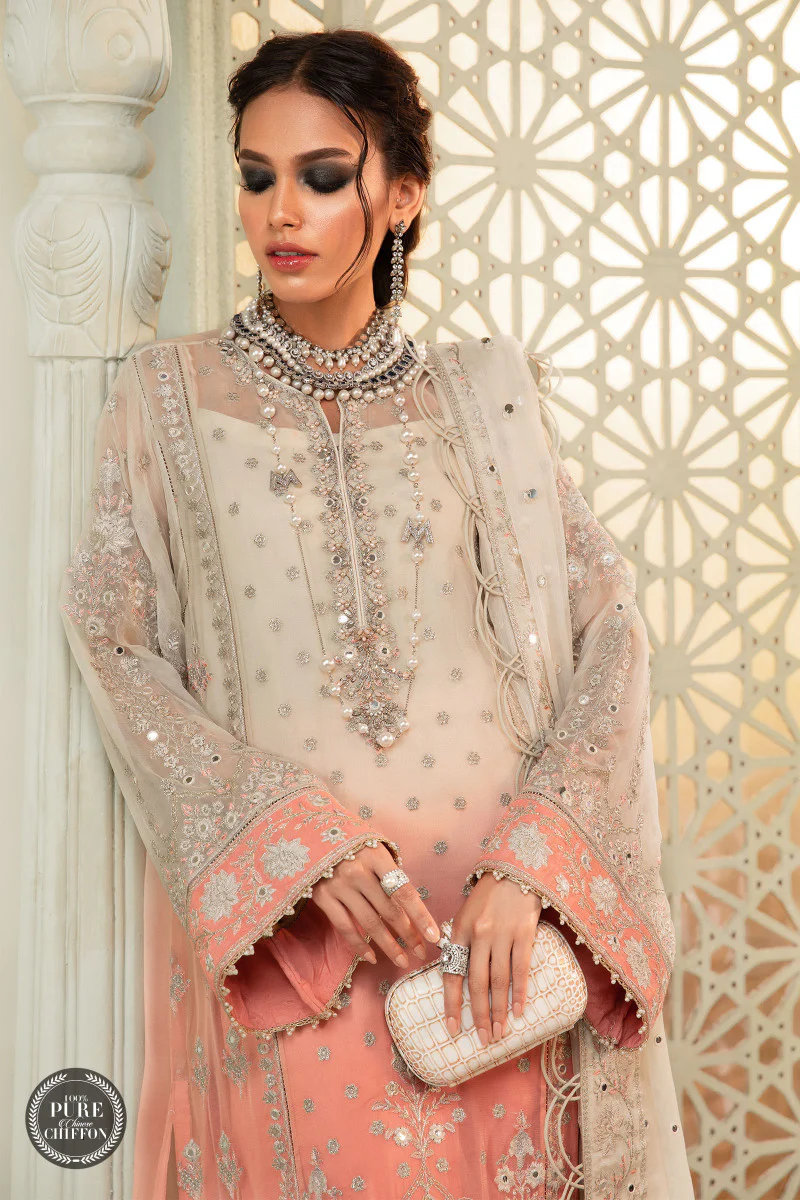 Unstitched Chiffon - MPC-22-208-Cream and Coral Pink - Image 2