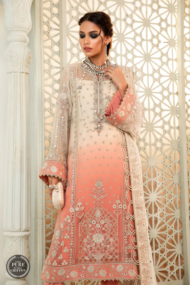 Unstitched Chiffon - MPC-22-208-Cream and Coral Pink - Image 3