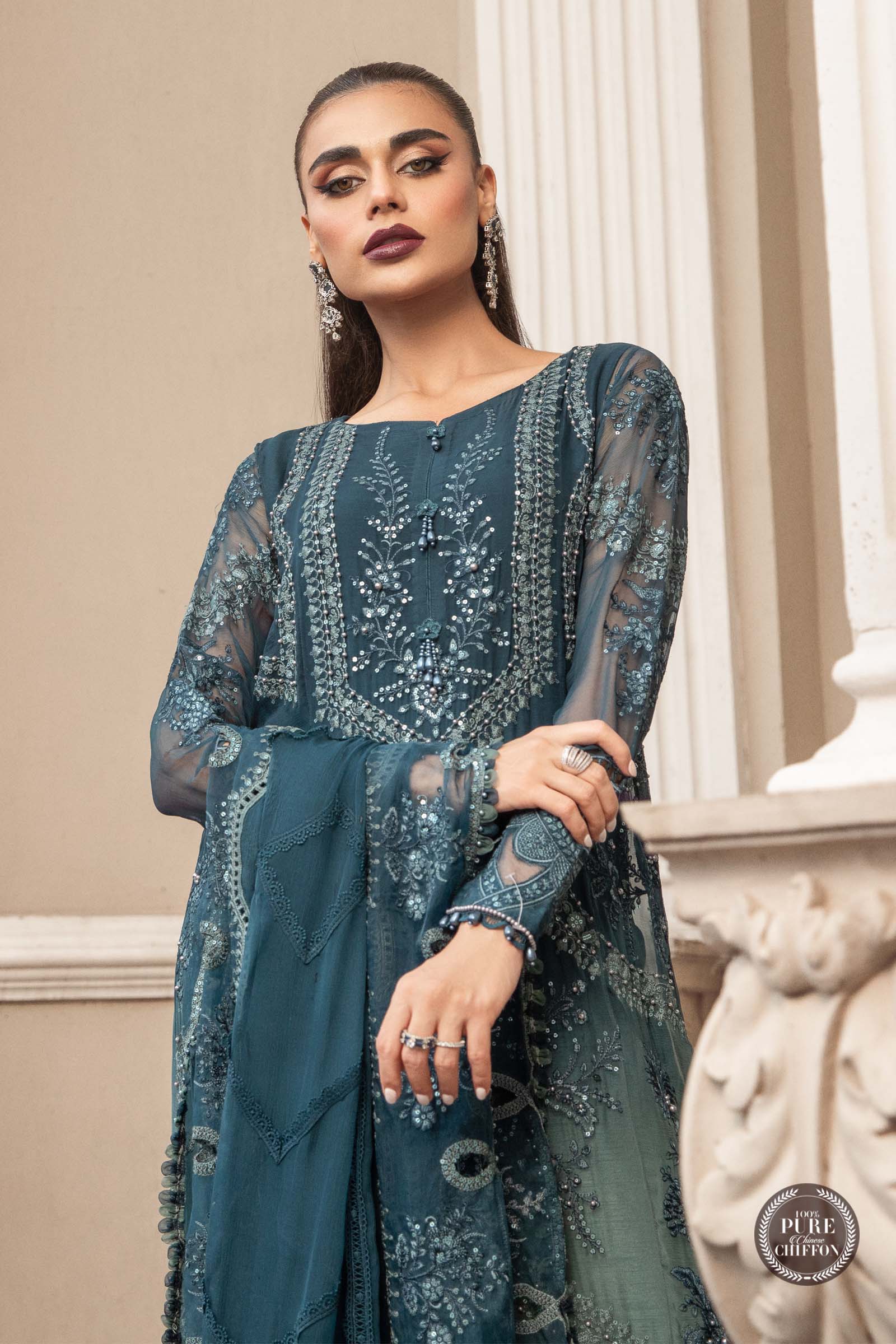 Unstitched Chiffon | MPC-23-102 Teal Blue - Image 3