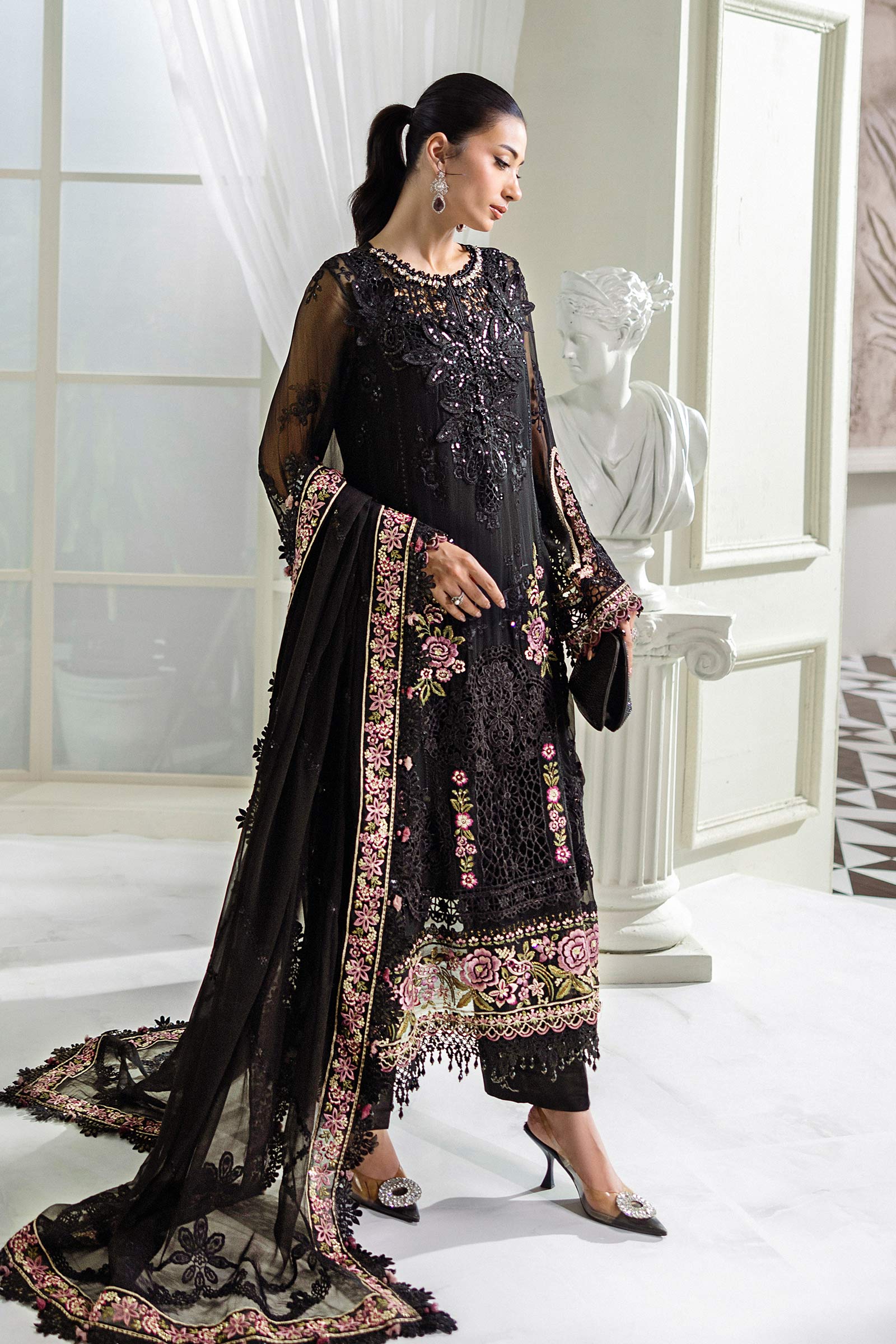 3 Piece Unstitched Embroidered Chiffon Suit | MPC-25-104 - Image 3