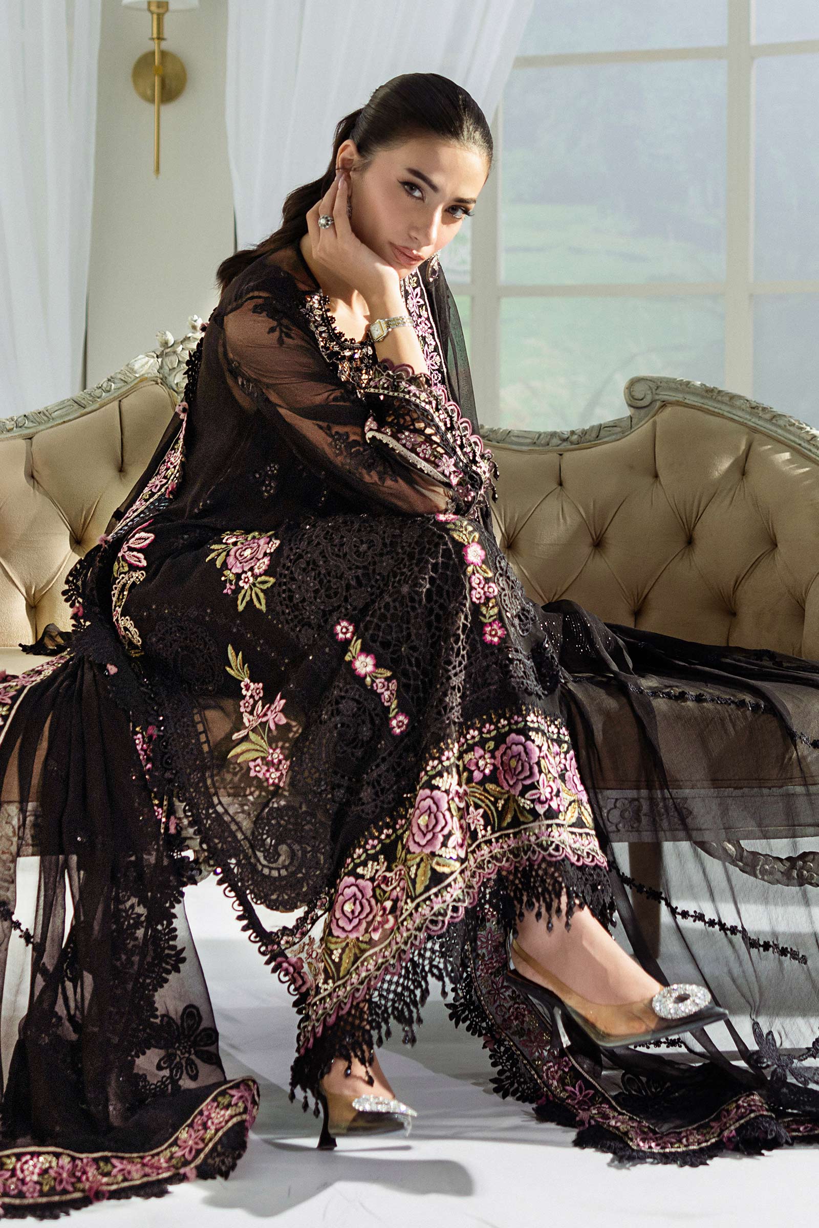 3 Piece Unstitched Embroidered Chiffon Suit | MPC-25-104 - Image 6