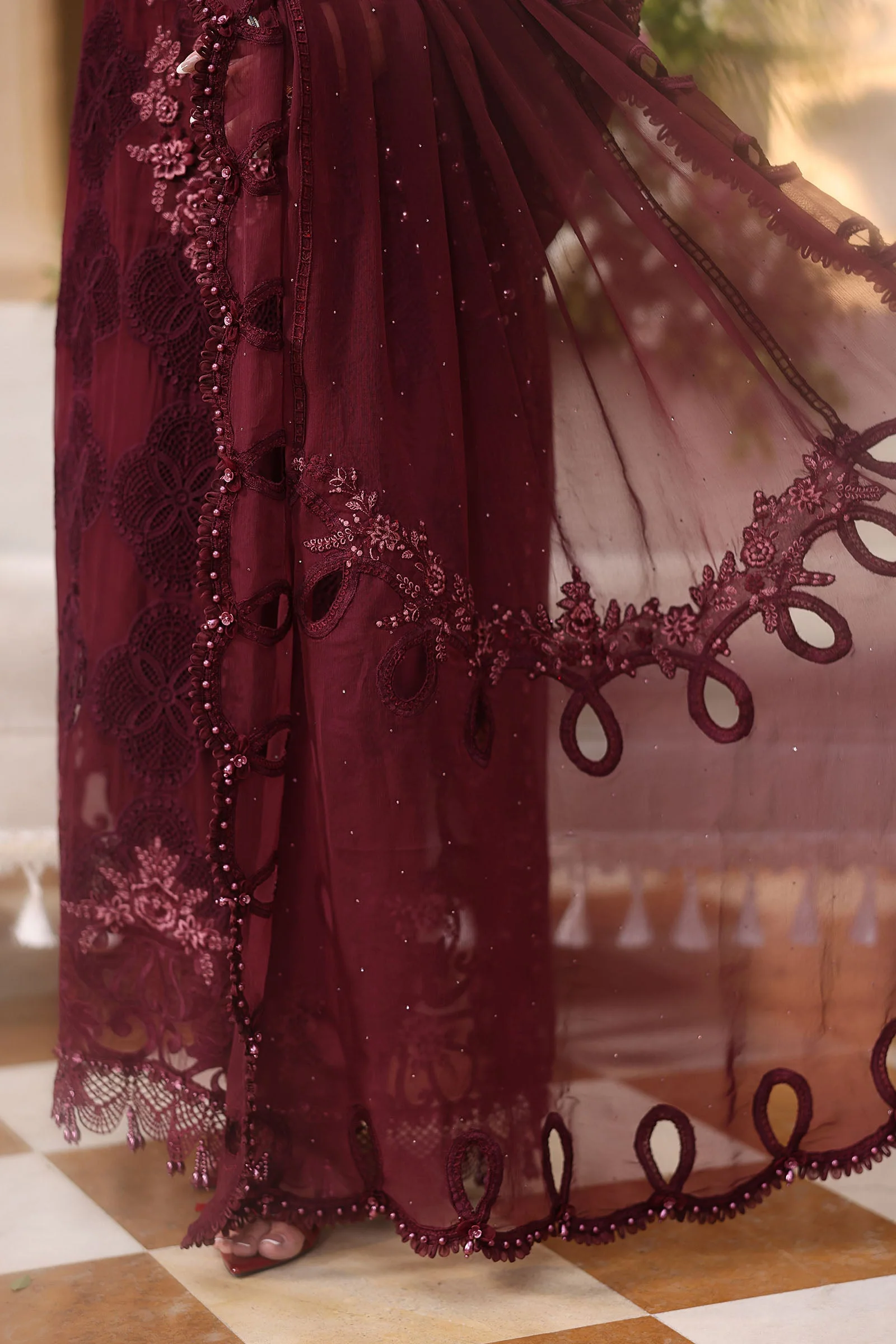3 Piece Unstitched Embroidered Chiffon Suit - Image 7