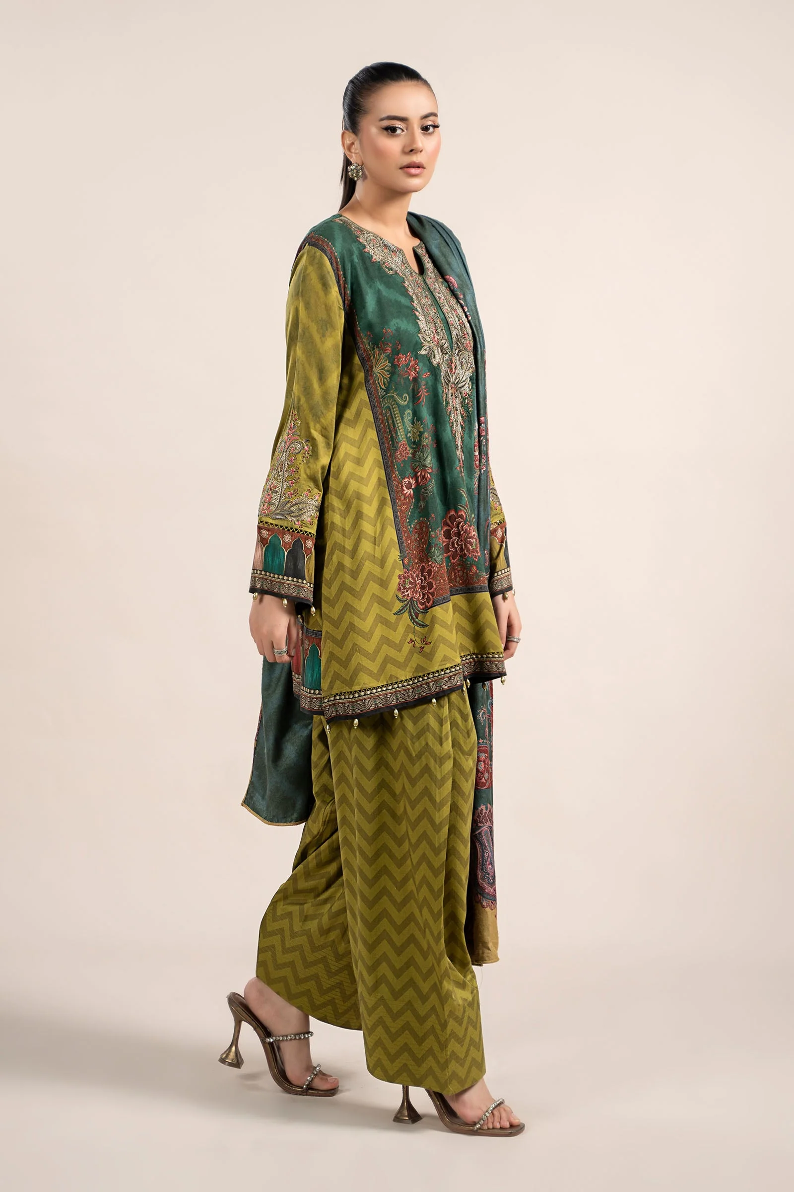 3 Piece Printed Linen Suit | MPS-2305-A - Image 4