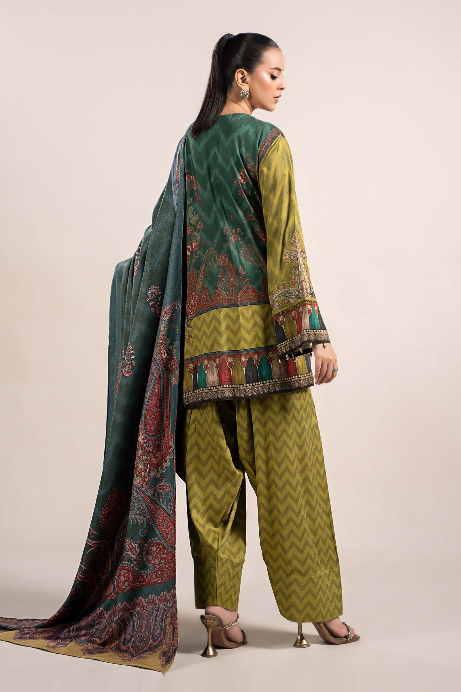 3 Piece Printed Linen Suit | MPS-2305-A - Image 5